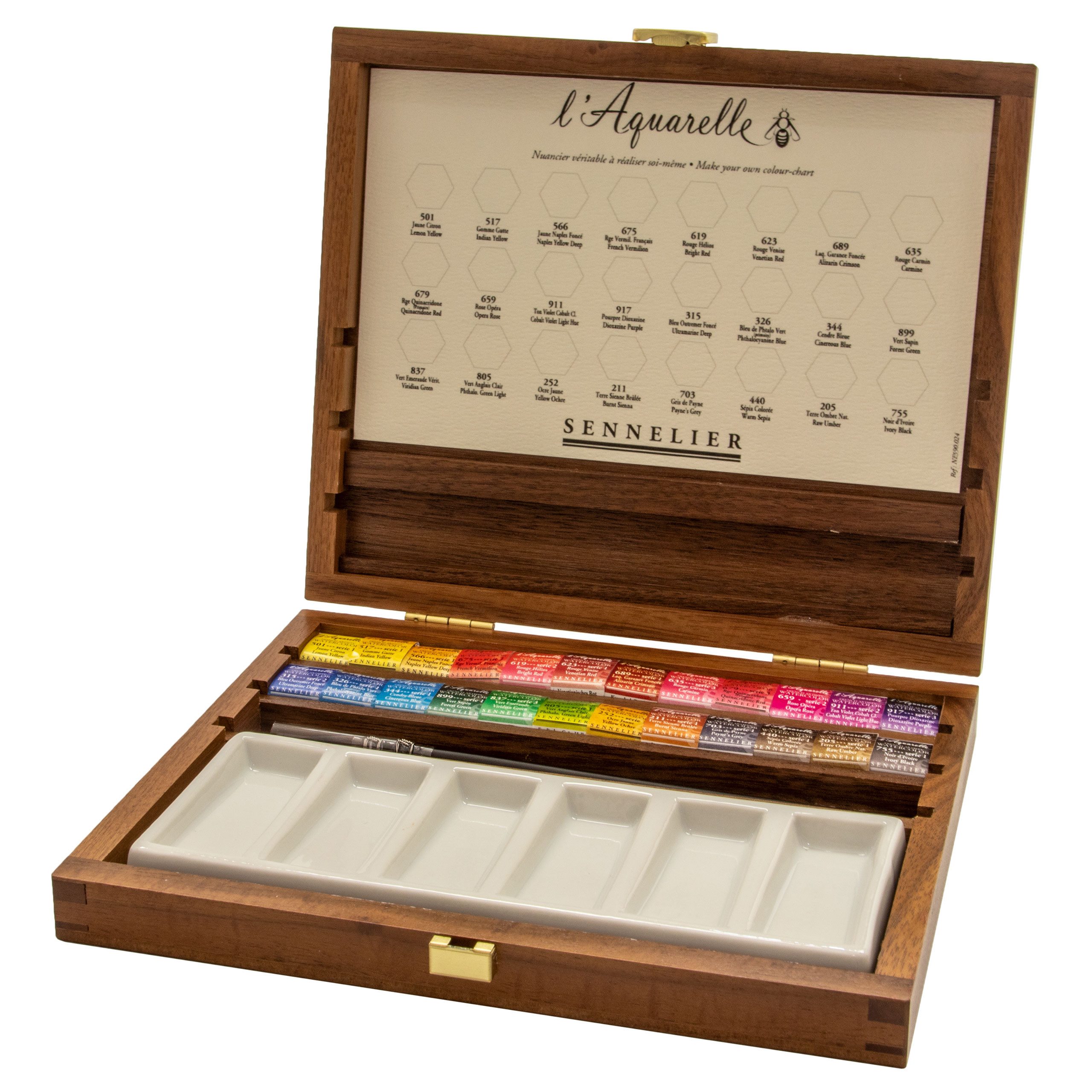 SENNELIER Aquarellfarbe Aquarellfarbe - Set mit 24 halben Naepfchen in Holzkasten N131614