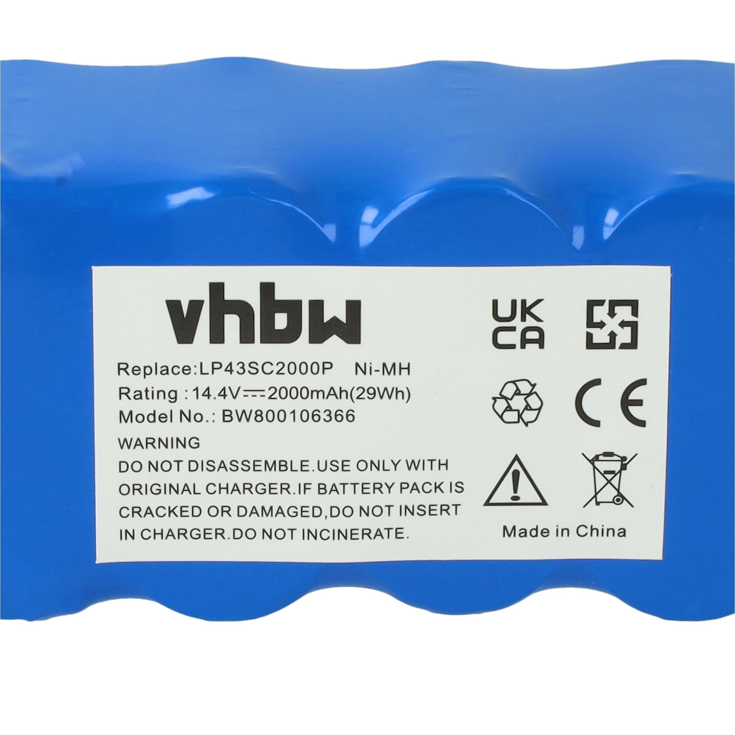 vhbw X580, KK8, DIBEA NiMH Dibea X600 mAh mit 2000 Staubsauger-Akku kompatibel (14,4 V) X500,