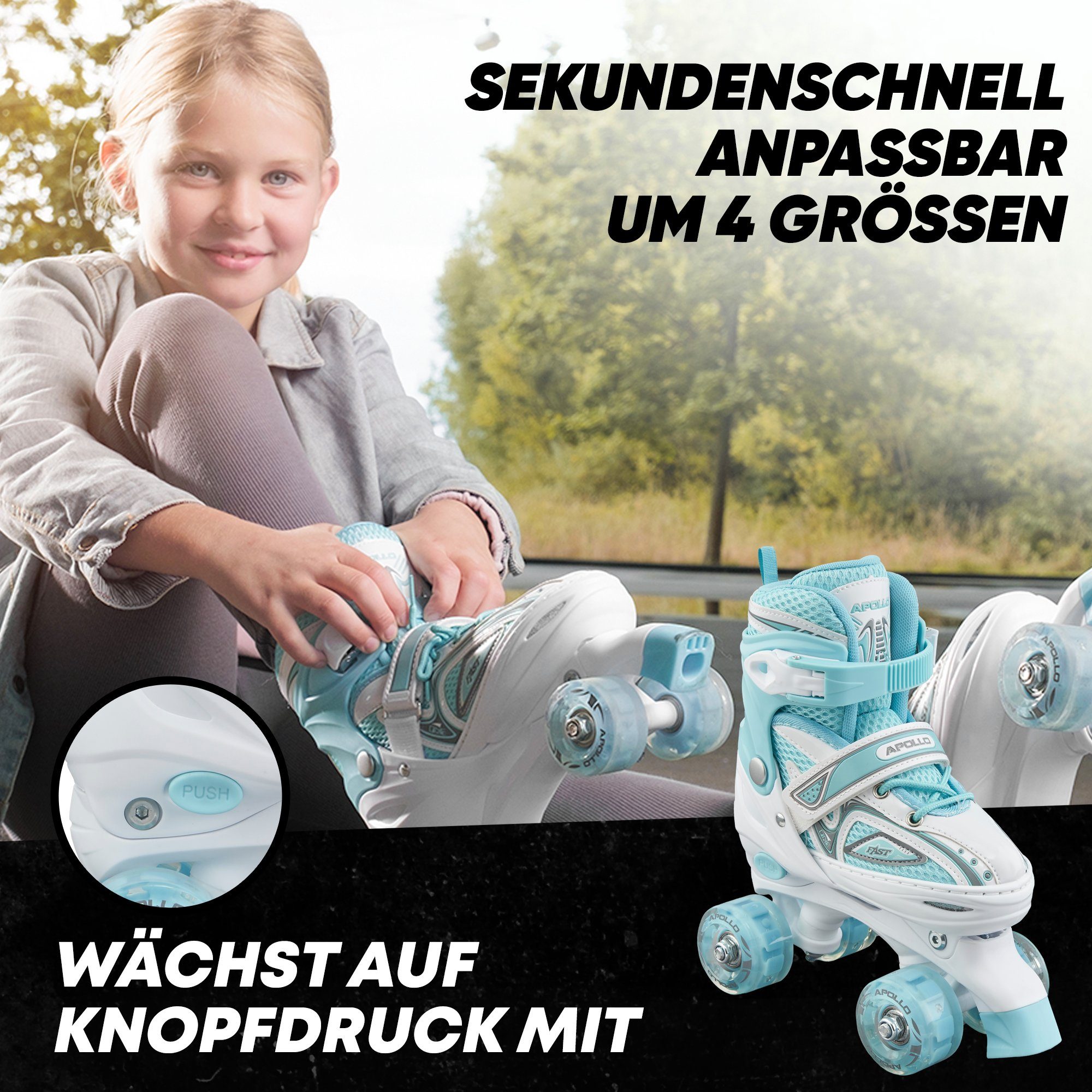 Apollo Rollschuhe LED Rollschuhe größenverstellbar Super Quads X-Pro, größenverstellbare Roller Skates für Mädchen und Jungen - Größen 31-42 – Bild 2 von 5
