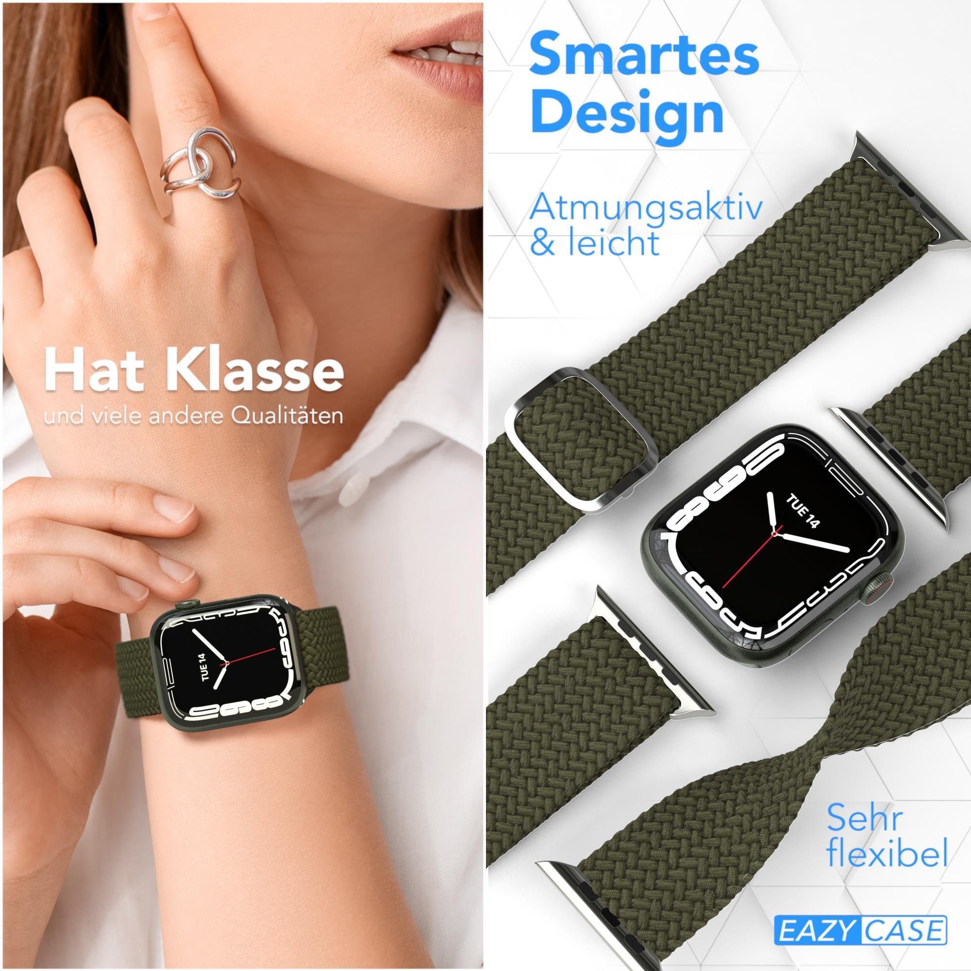 9 für 8 2 geflochtenes 6 Grün Herren 5 7 EAZY iWatch SE 4 Band Schnalle 1 Solo Flechtband Damen 3 Ultra, Uhrenband Olive Loop CASE Uhrenarmband