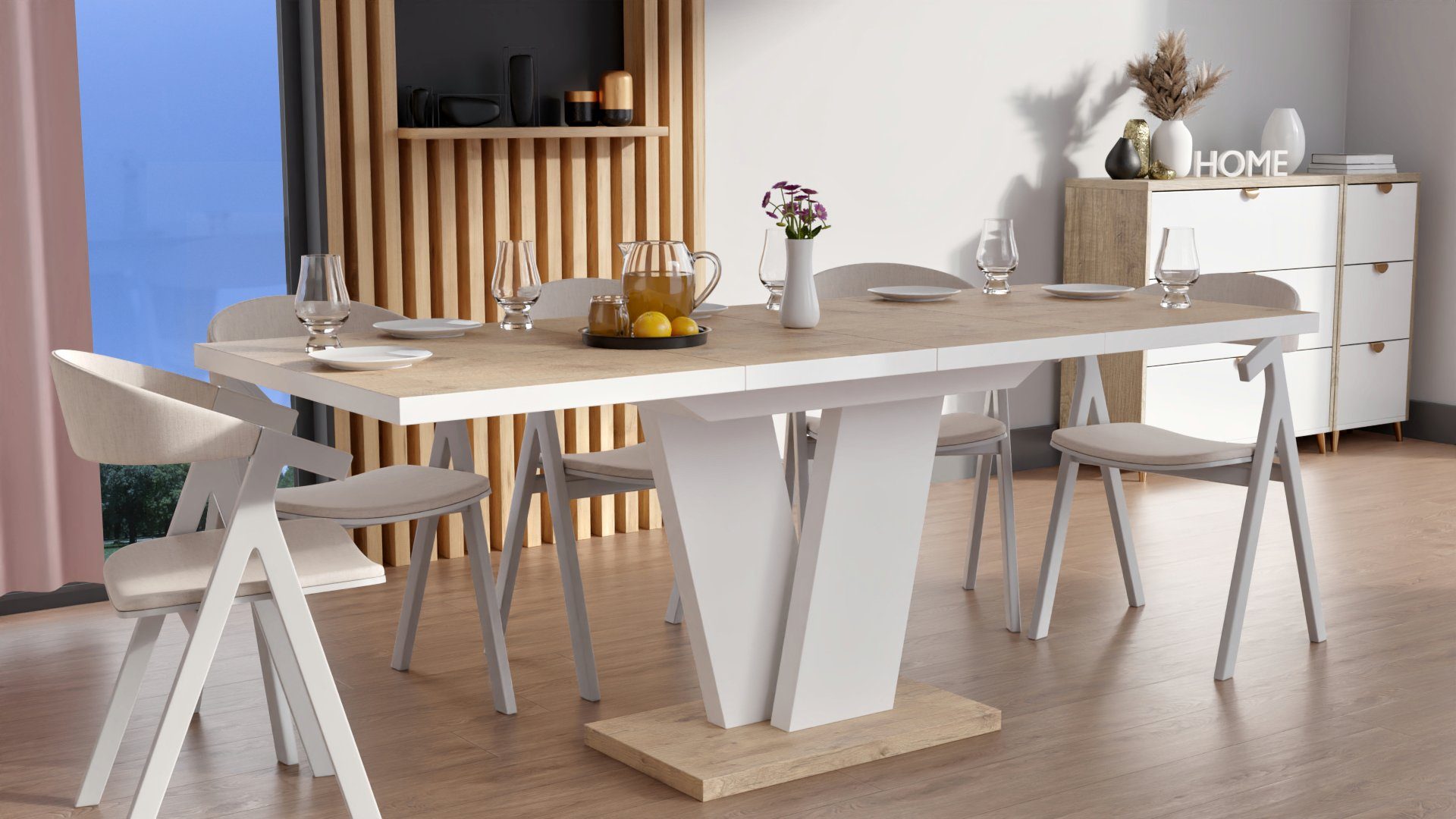 designimpex Esstisch Design Esstisch Tisch Hochglanz 120 - bis Weiß cm Lancelot Eiche matt ausziehbar MA-444 200