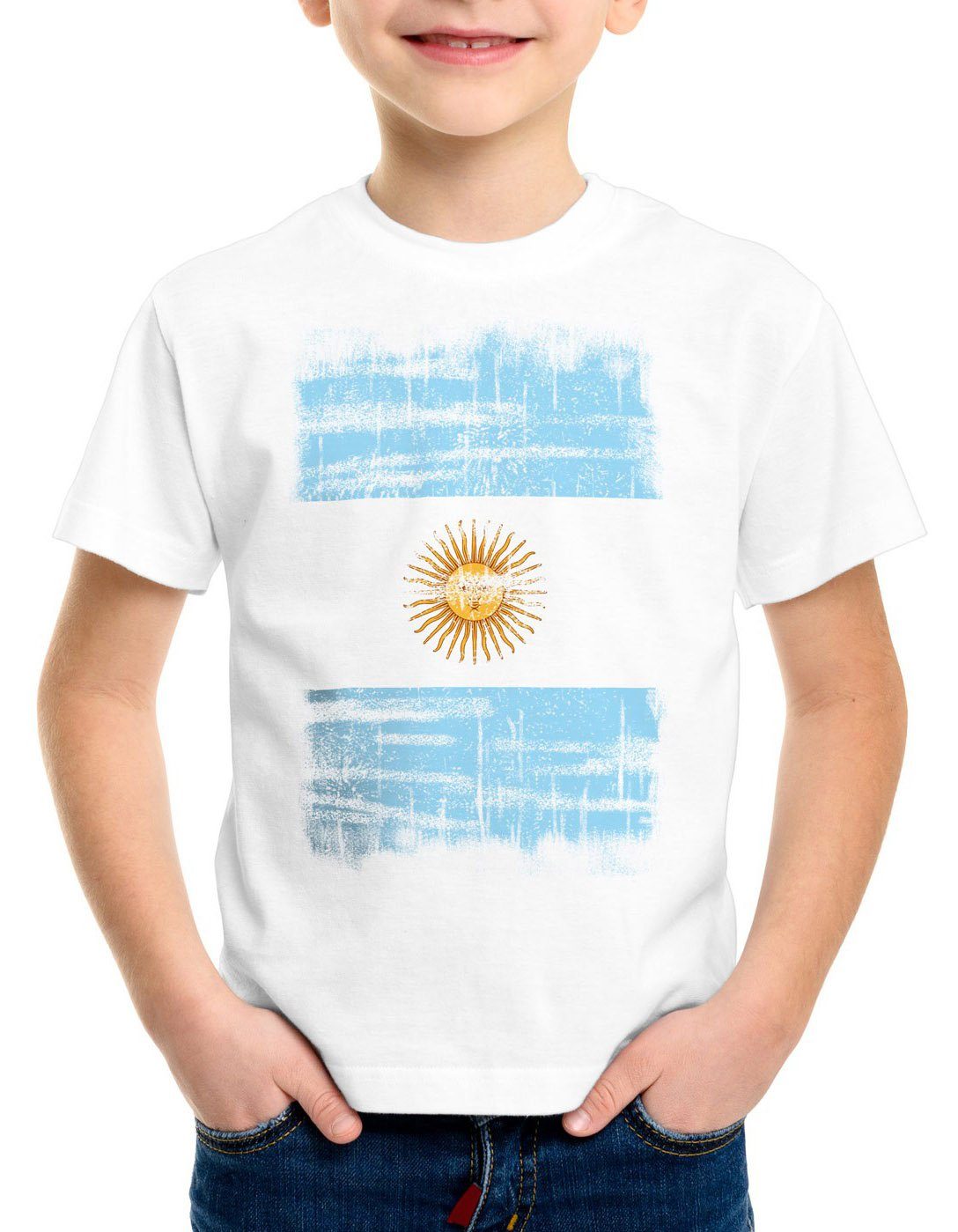 style3 Print-Shirt Kinder T-Shirt Argentinien Vintage Flagge EM WM Olympia