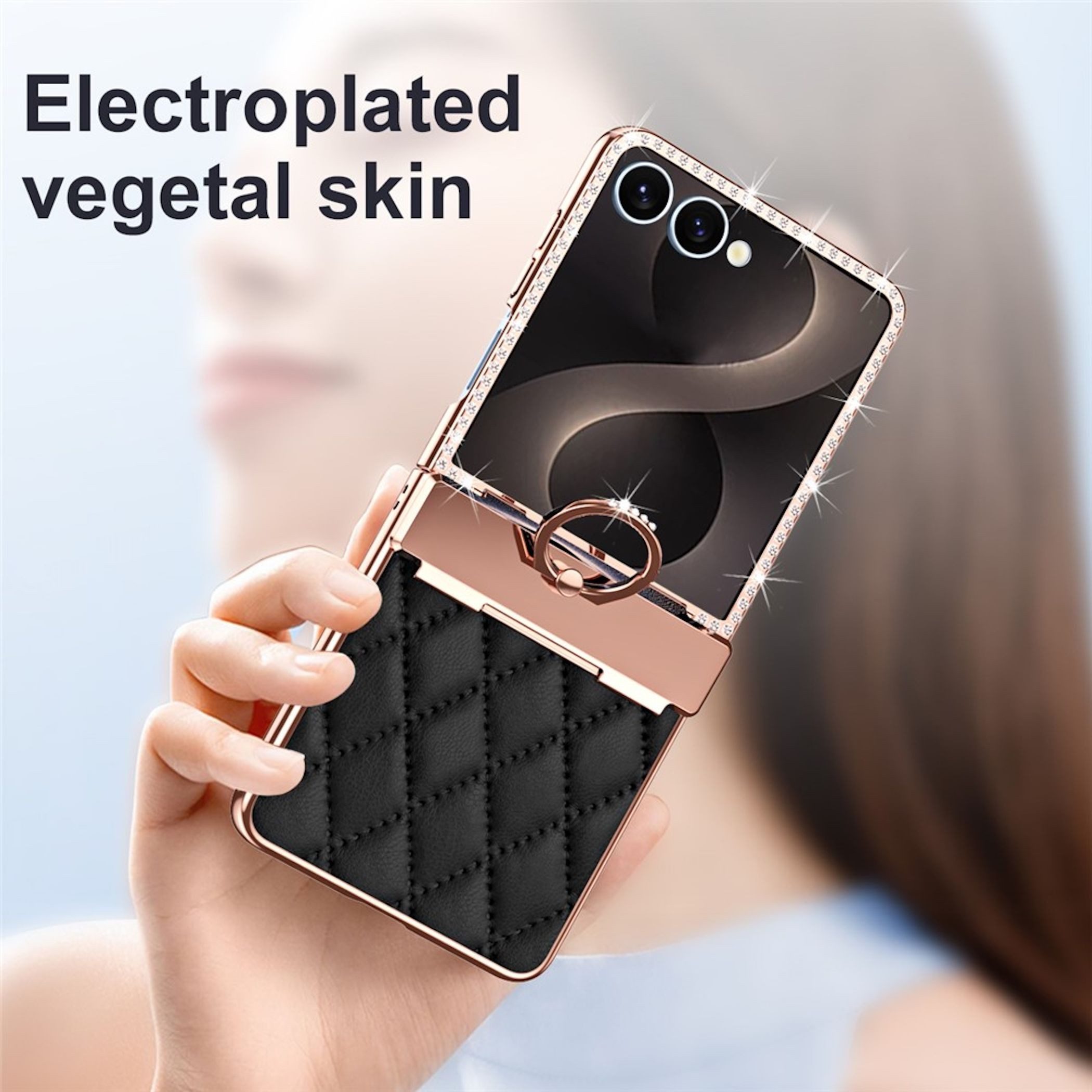 Wigento Handyhülle + Schutzglas für Samsung Galaxy Z Flip8 Ringhalter Strassverzierung 6,90 Zoll, Ringhalter, Schutzglas, Strassverzierung