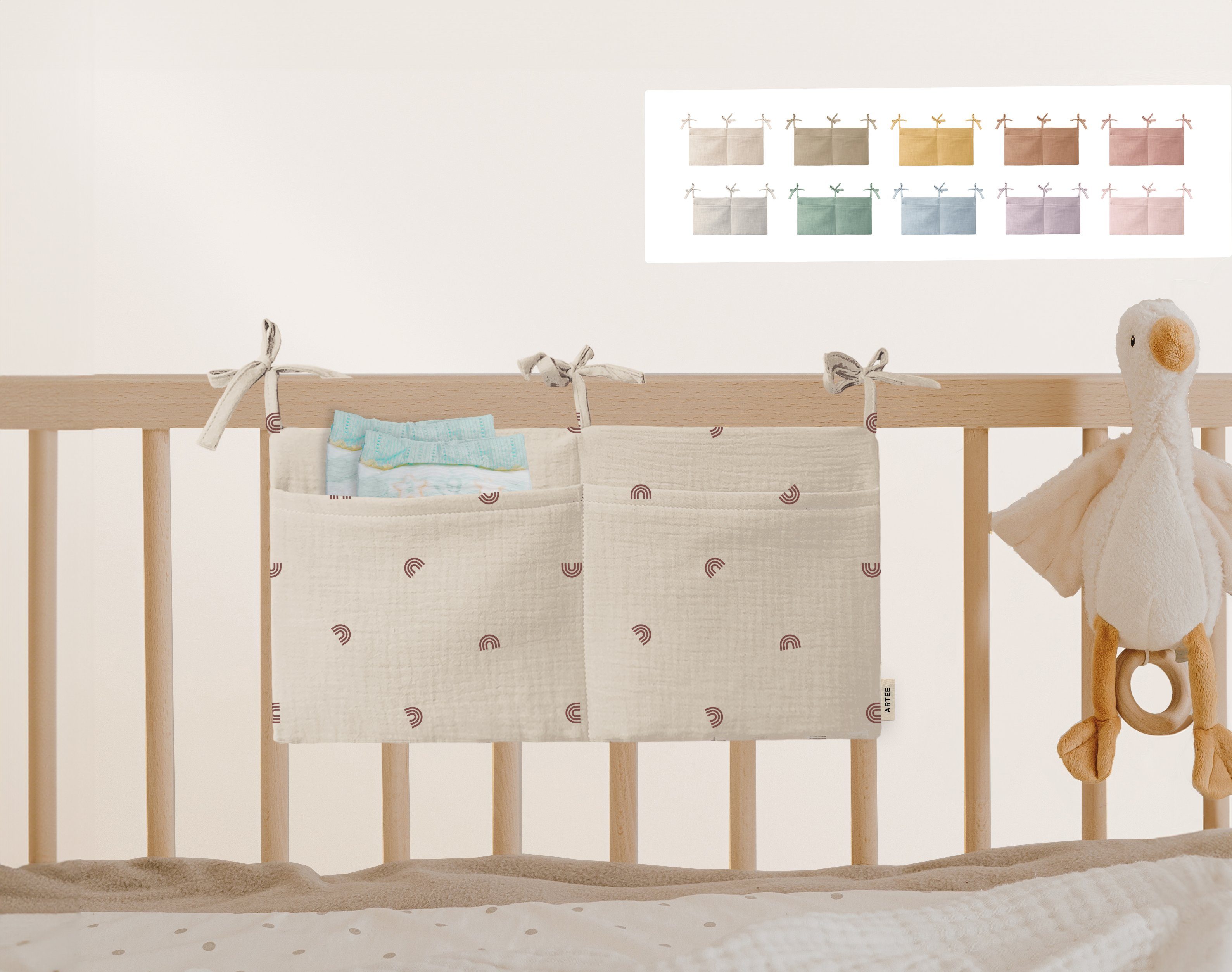 Artee Bettnestchen Babybett Organizer Taschen Aufbewahrung aus Musselin