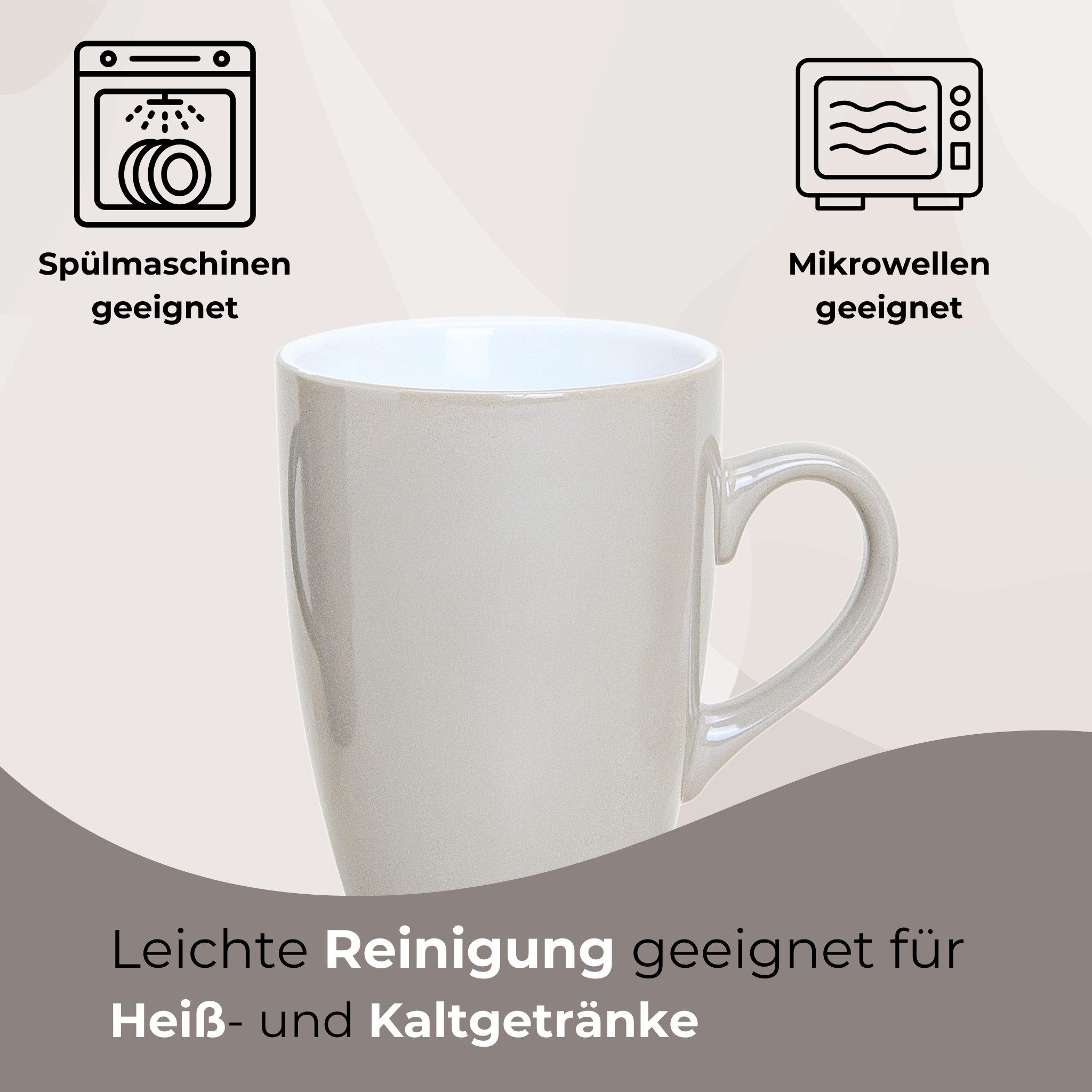 matches21 HOME & HOBBY Tasse Kaffeetassen 6er Set aus Keramik 340ml, Teetassen moderne Farben, 6-tlg., Keramik, Moderne Kaffeebecher Spülmaschinenfest & Mikrowellengeeignet