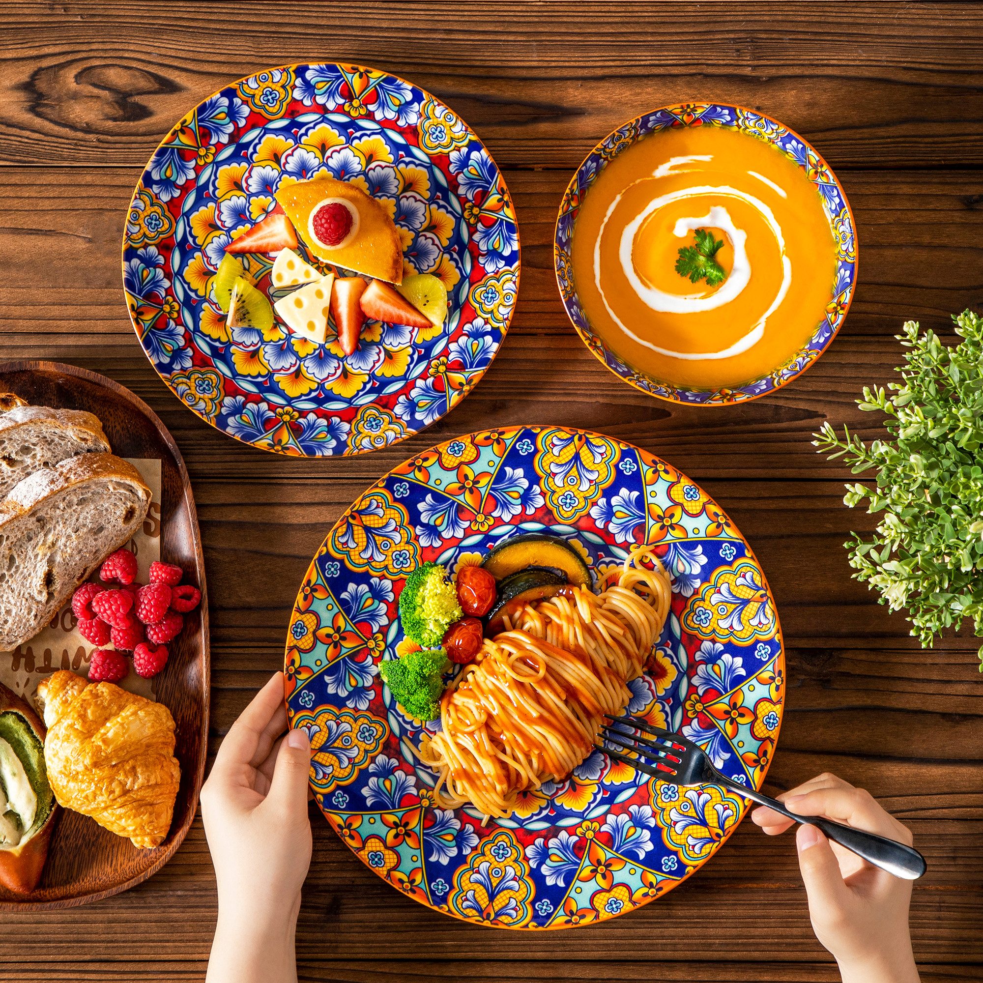 vancasso Geschirr-Set Tafelservice für 4/6 Personen, Porzellan, BOHO-Stil (12-tlg), 4 Personen, Porzellan