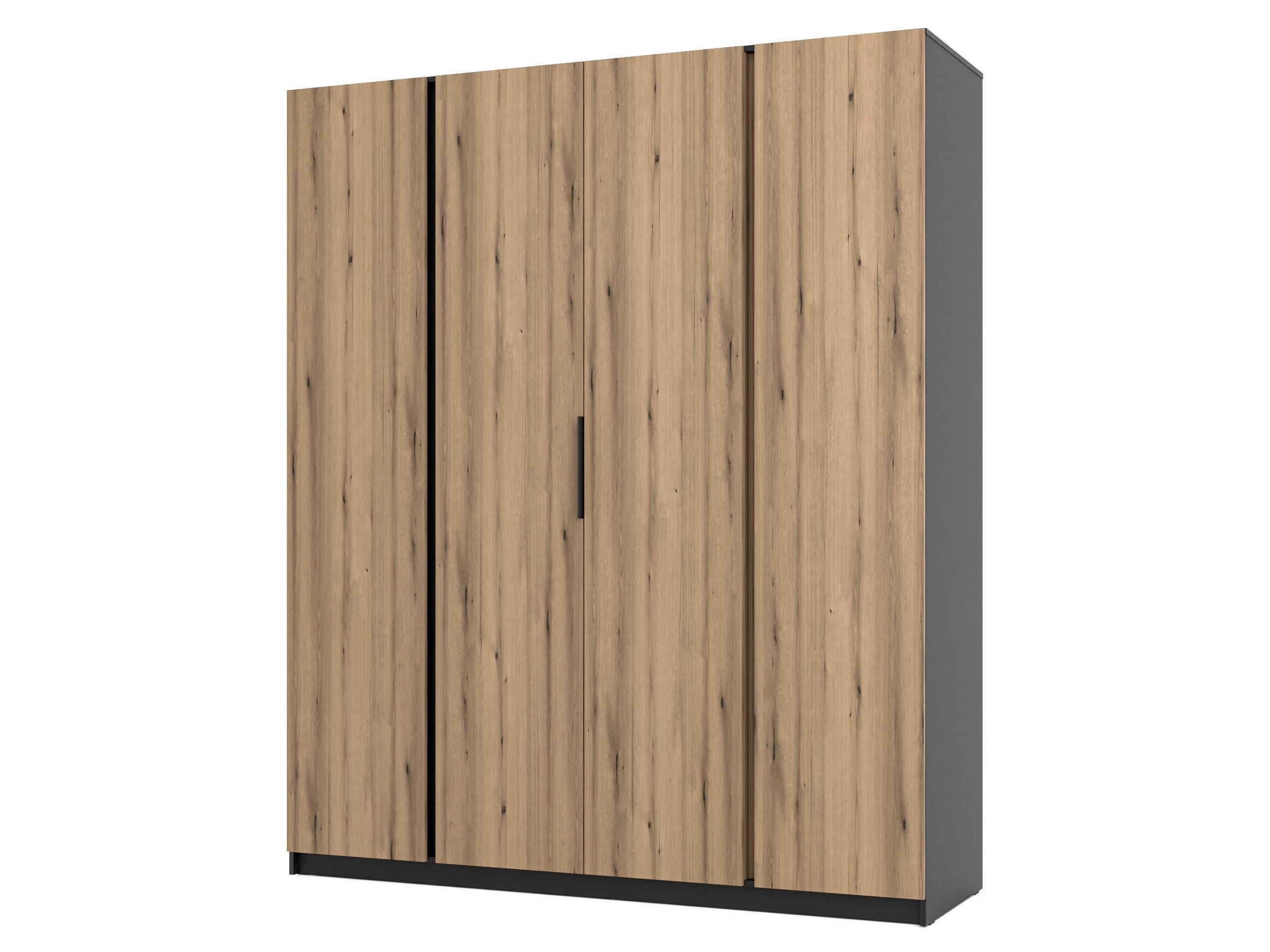 Beautysofa Kleiderschrank KAYA mit 4-türig (mit Kleiderstange & 11 Einlegeböden, Schwarz+ Eiche Evoke) Breite: 200 cm