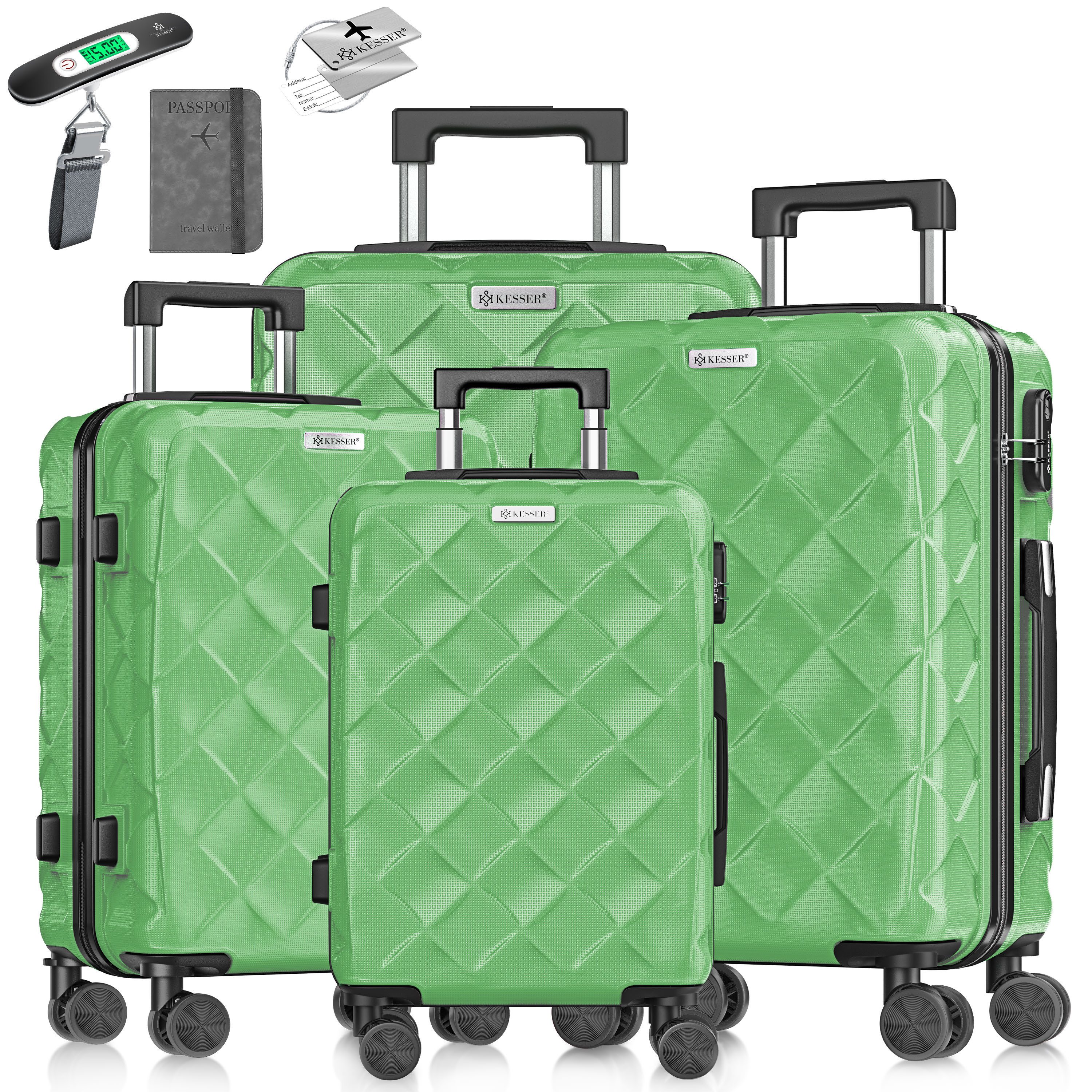 KESSER Kofferset, 4-teilig ABS Hartschalenkoffer mit Zahlenschloss, Waage & Brieftasche