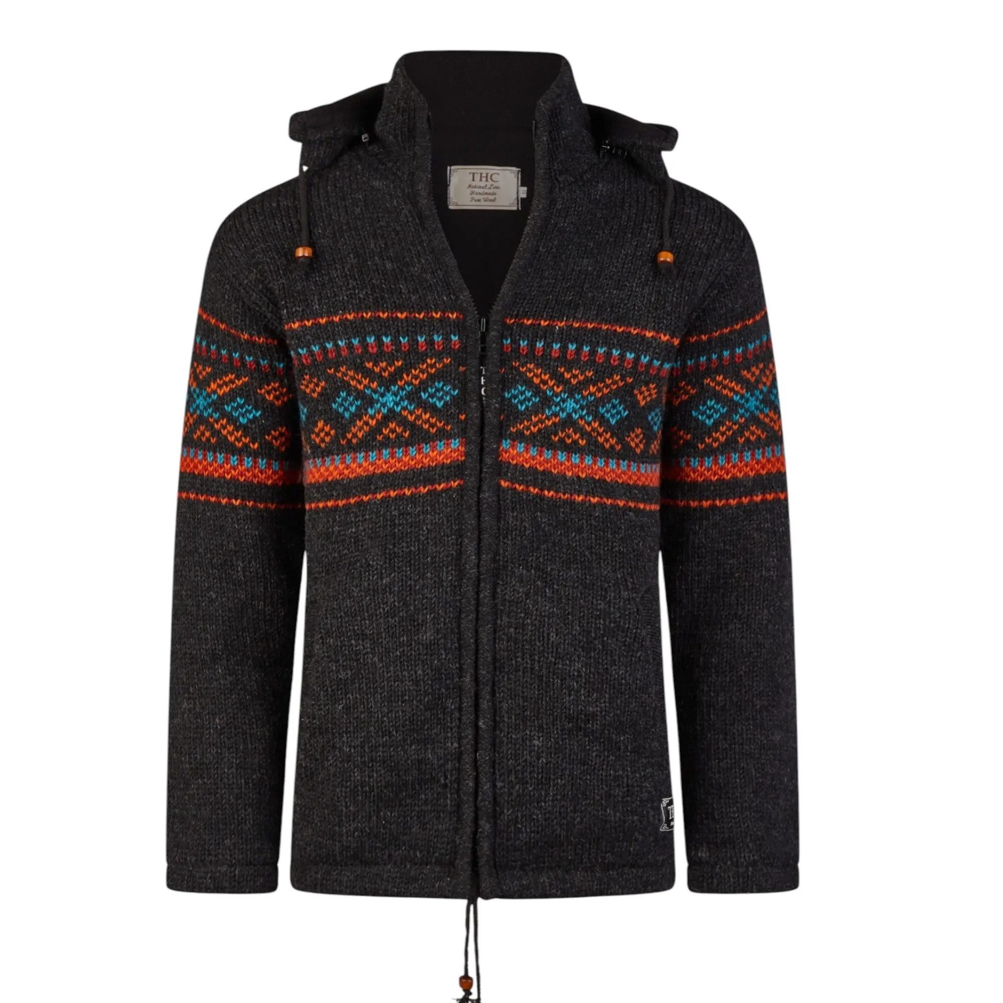 THC Natural Line Strickjacke THC Strickjacke 819 schwarz bunt (1 Stück, 1-tlg., 1 Stück) Strickjacke mit abnehmbarer Kapuze