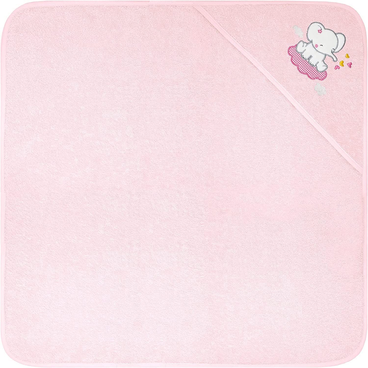 Lashuma Kapuzenhandtuch, Frottee (1-St), Rosa Kinderhandtuch Mädchen mit Kapuze 75x75 cm Elefant