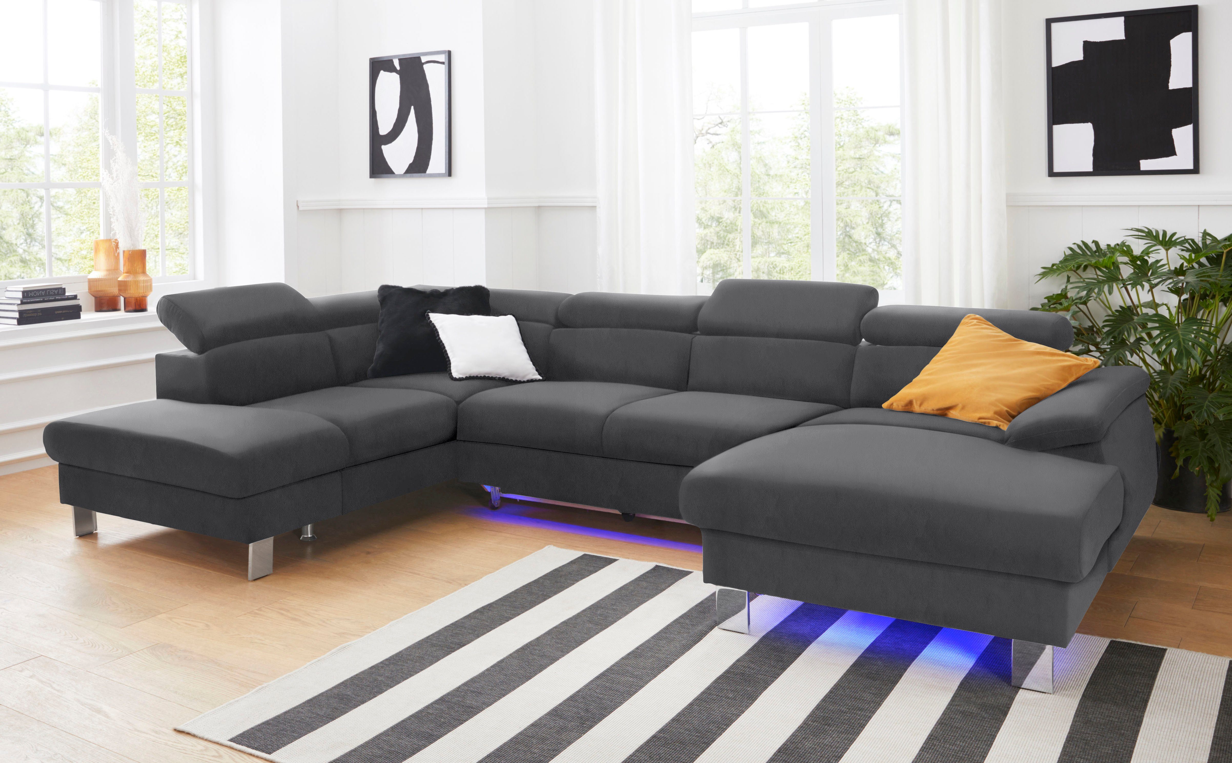 COTTA Wohnlandschaft Komaris U-Form, B: 320 cm, mit Kopfteilverstellung, optional Schlaffunktion, Bettkasten & Licht
