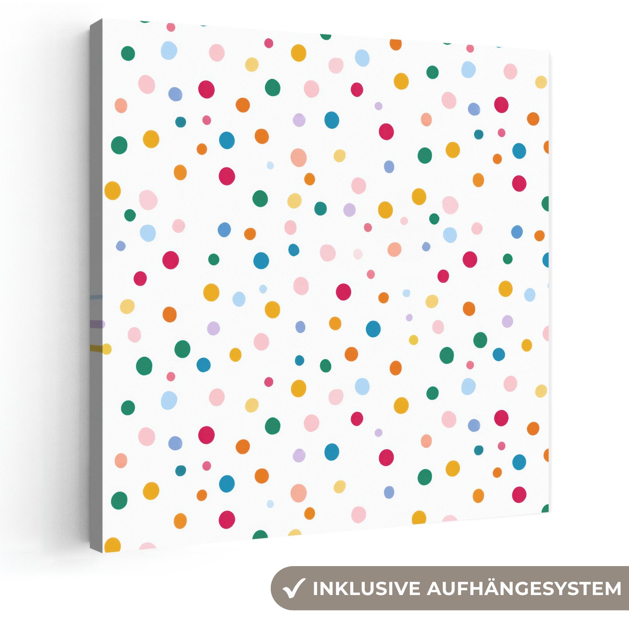 OneMillionCanvasses® Leinwandbild Dots - Verspielt - Farbenfroh, Fotodruck (1 St), Wandbild, Deko Schlafzimmer Wohnzimmer Flur 20x20 cm
