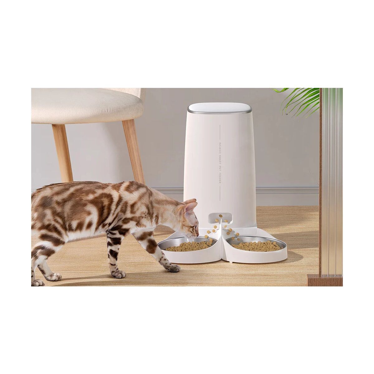 ROJECO Futterspender Rojeco 4L Futterautomat Knopfversion mit Doppelnapf