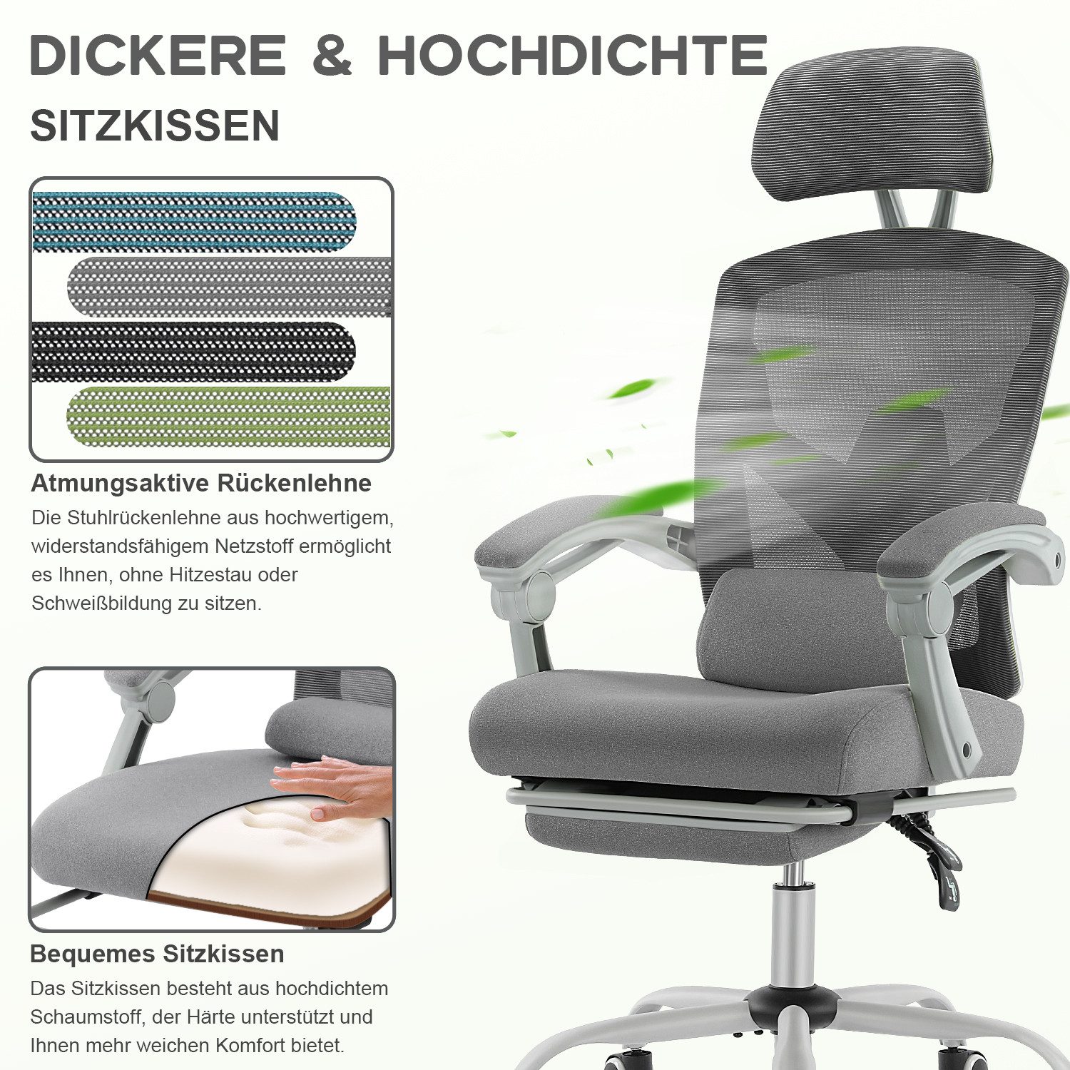 DUMOS Bürostuhl Ergonomisch Hoher Rückenlehne Office Chair, Einer Lendenwir günstig online kaufen