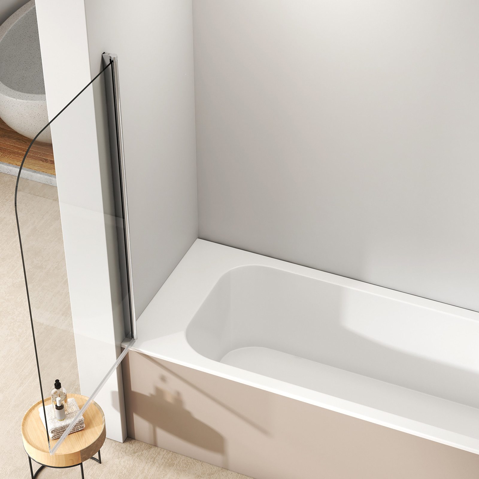 EMKE Badewannenaufsatz EMKE Badewanne Duschwand mit NANO einfach-Reinigung Beschichtung, Einscheibensicherheitsglas, (Set), 6mm Sicherheitsglas