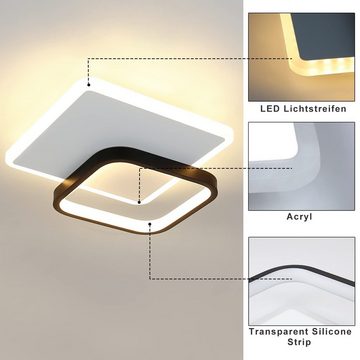 ZMH LED Deckenleuchte Modern Schwarz Weiß Design Acryl Wohnzimmerlampe, LED fest integriert, Warmweiß, Eckig, 22W