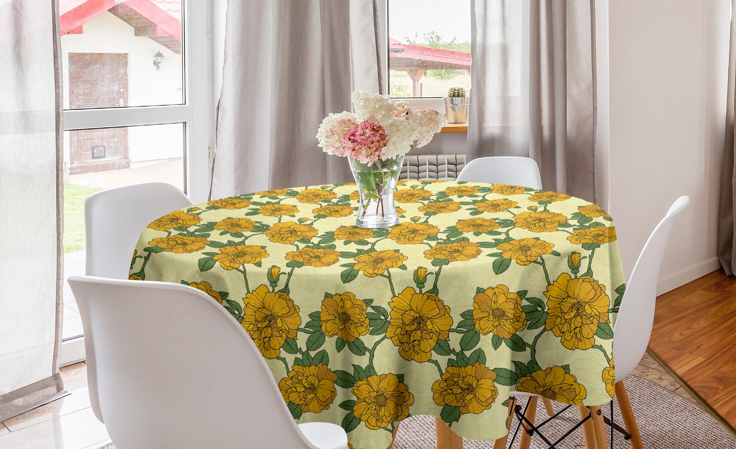Abakuhaus Tischdecke Kreis Tischdecke Abdeckung für Esszimmer Küche Dekoration, Blumenweinlese grafische Blumen
