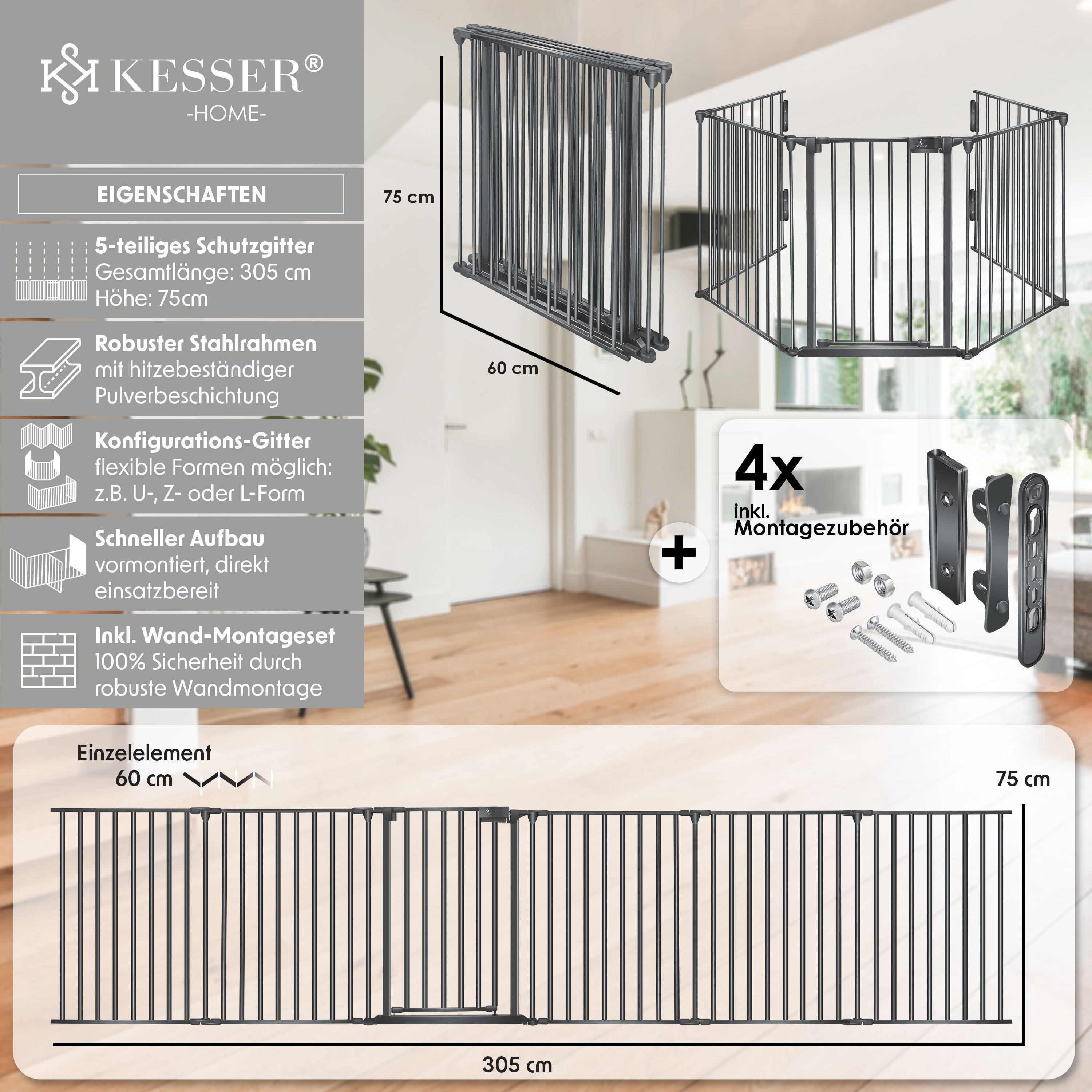 KESSER Ofenschutzgitter, Kaminschutzgitter mit Tür Metall Laufgitter Türsch günstig online kaufen