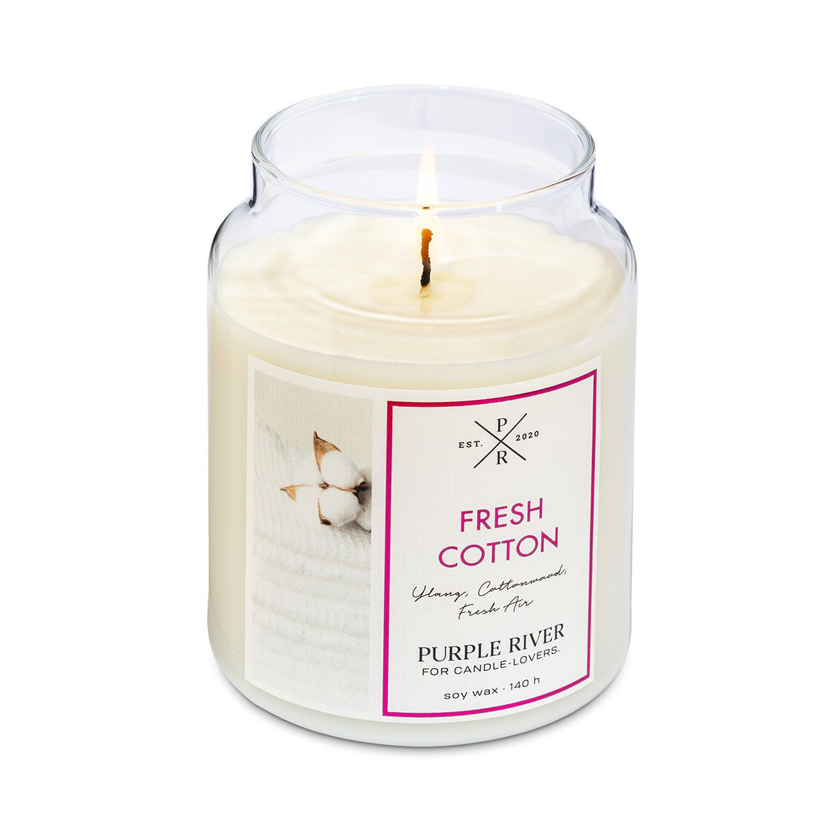 Purple River Duftkerze Fresh Cotton - 623g (1-tlg), Brenndauer Bis zu 140 Stunden, Duftkerze Frisch