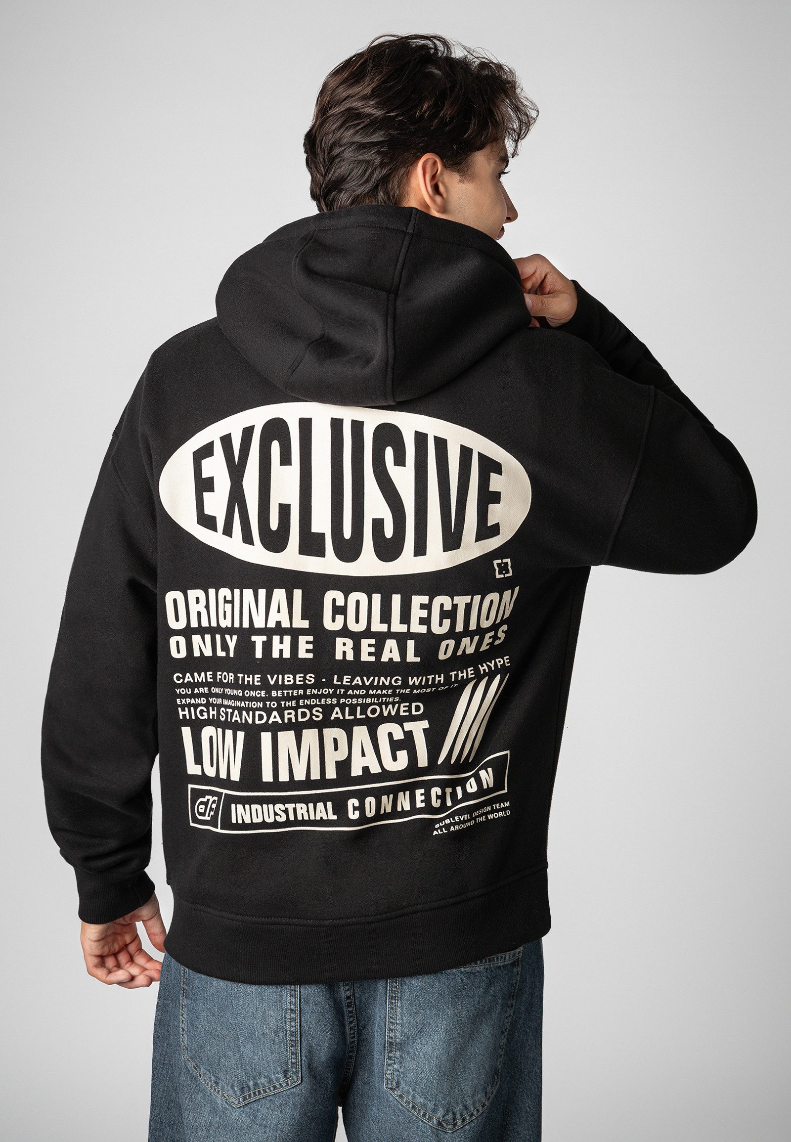 SUBLEVEL Kapuzensweatjacke Herren Sweatjacke mit Backprint oversized Sweatshirtjacke, Kapuzenpullover