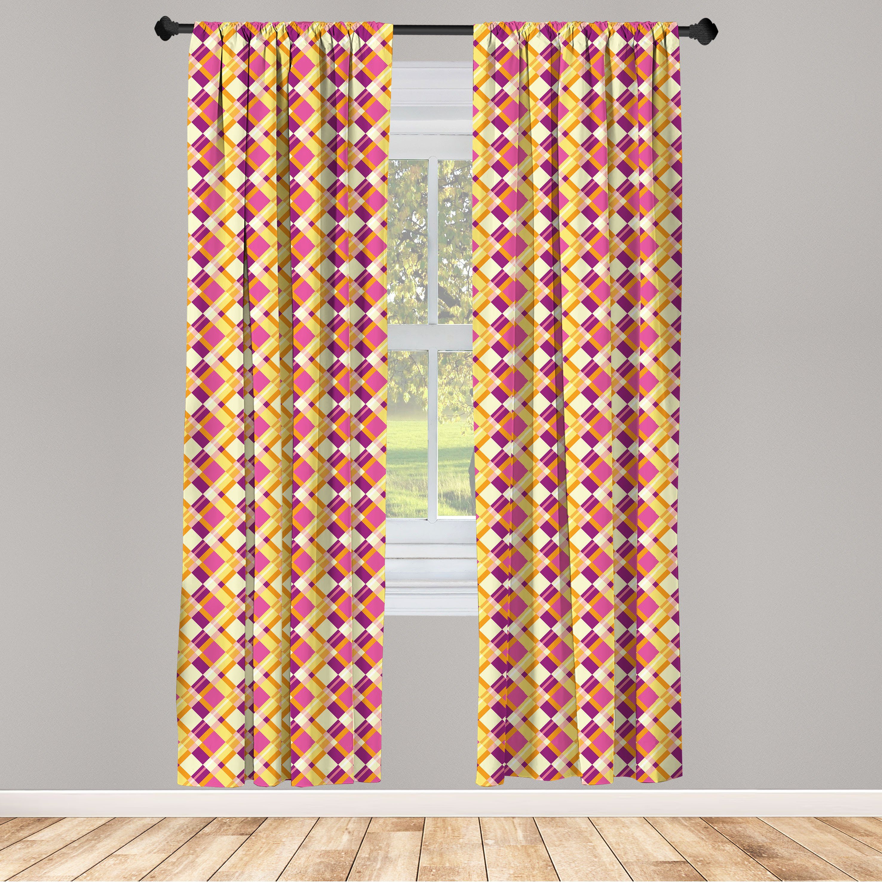 Gardine Vorhang für Wohnzimmer Microfaser, Dekor, Abakuhaus, Scottish Schlafzimmer Retro Plaid Traditional