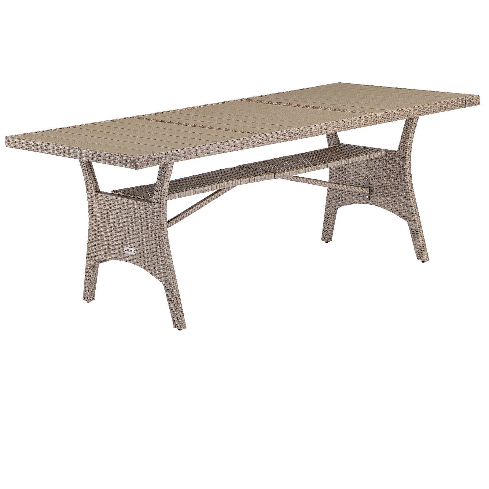 Casaria Höhenverstellbar WPC-Tischplatte Ablage (1-St), mit Gartentisch Beige Polyrattan 190x90x74cm