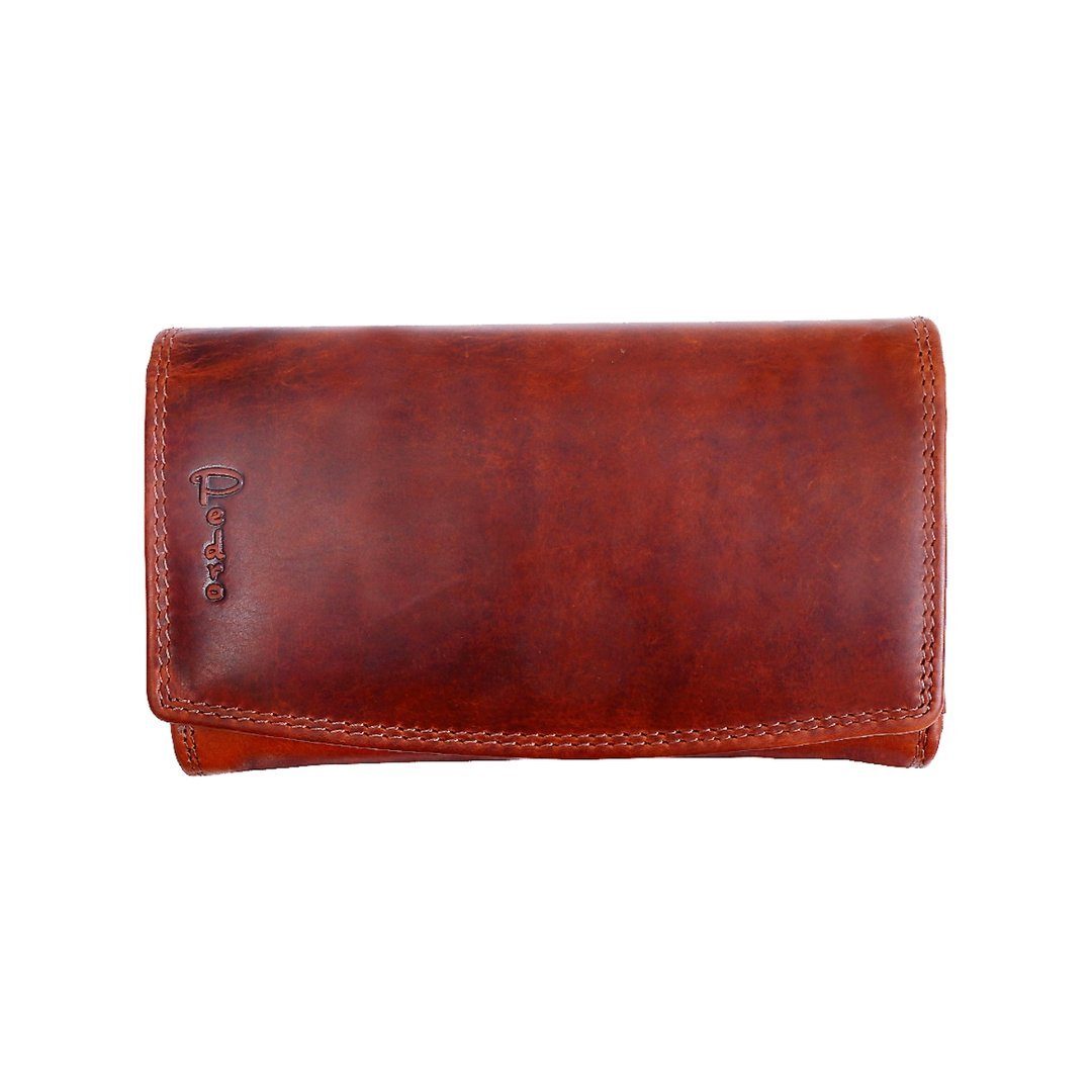 SHG Geldbörse ֎ Damen Lederbörse Portemonnaie Frauen Geldbeutel Brieftasche (Dunkelbraun), Münzfach, Druckknopfverschluss, Kreditkartenfächer, RFID Schutz