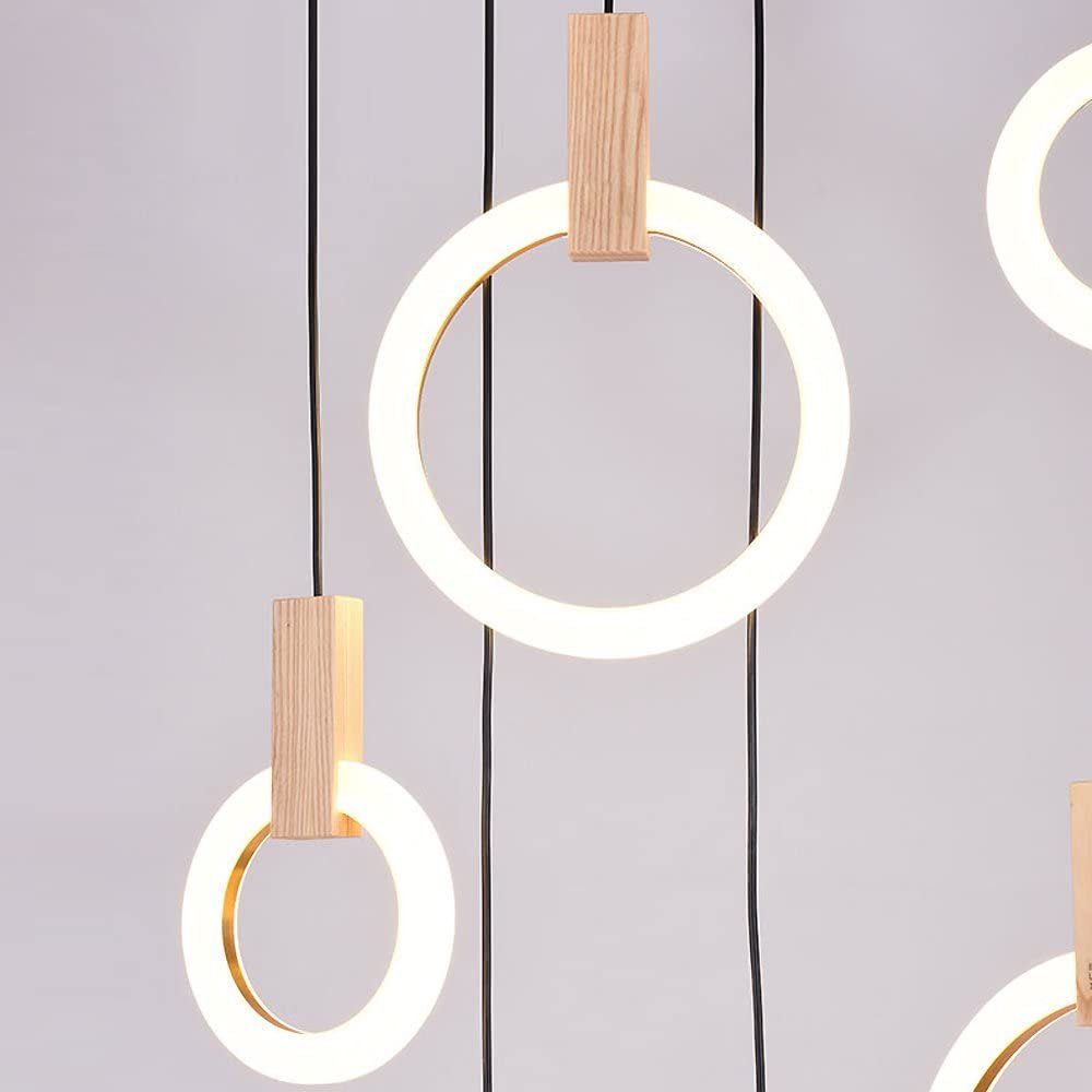 Holz, LED fest ZMH Hängelampe Hängeleuchte Kronleuchter Pendelleuchte integriert, Hängeleuchte esstisch Pendellampe 55W 7-Led Ring