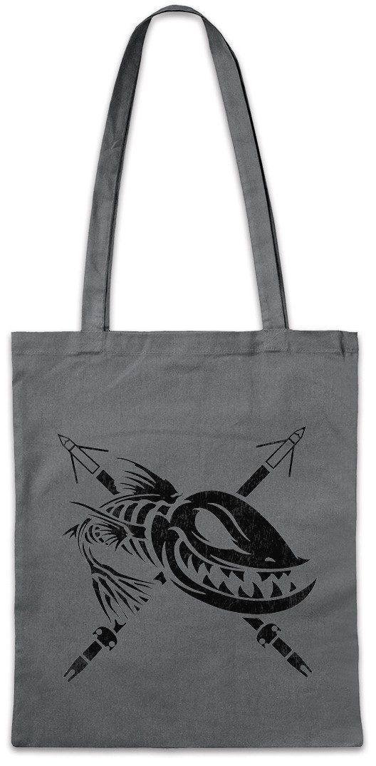 Urban Backwoods Beuteltasche Dead Grinning Fish Stofftasche Grinsender Harpune Skelett Fischskelett (1-tlg), Fisch Fischen Angeln Angel