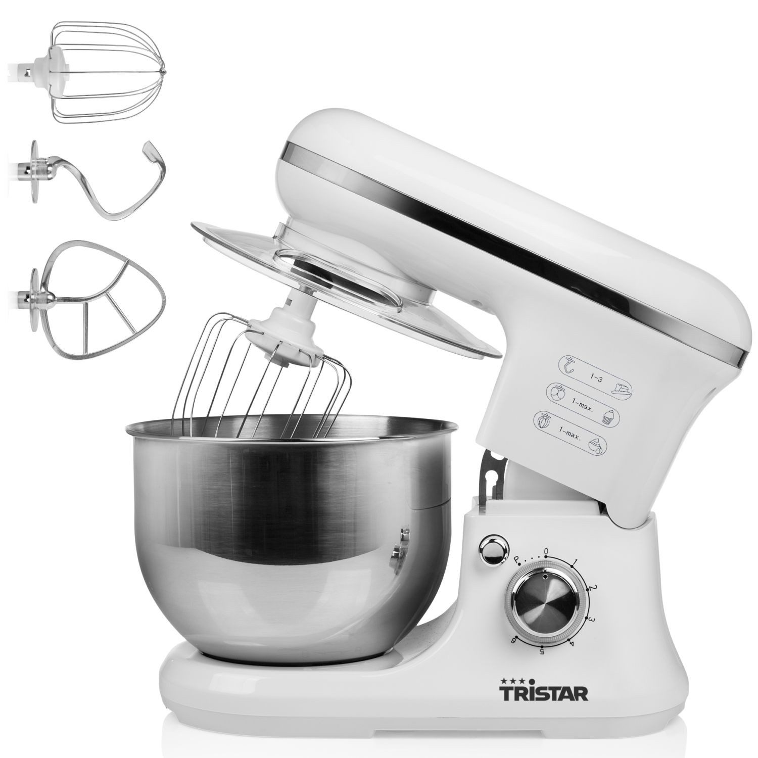 Tristar Küchenmaschine MX-4817, 1200 W, 3.5 l Schüssel, Planeten-Mischprinzip, transparenter Spritzschutz