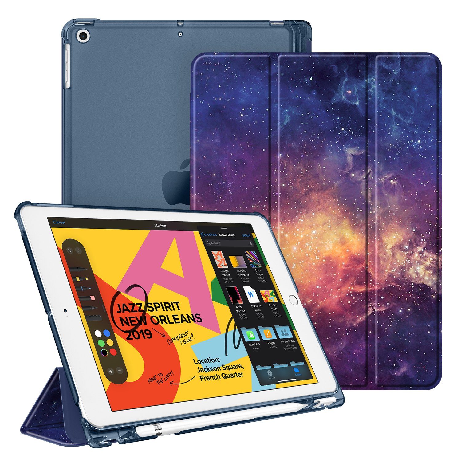 Fintie Tablet-Hülle für iPad 9. Gen 2021/8. Gen 2020/7. Gen 2019 10.2 Zoll mit Stifthalter, ultradünne leichte Case mit transparenter Rückseite & Auto Schlaf/Wach