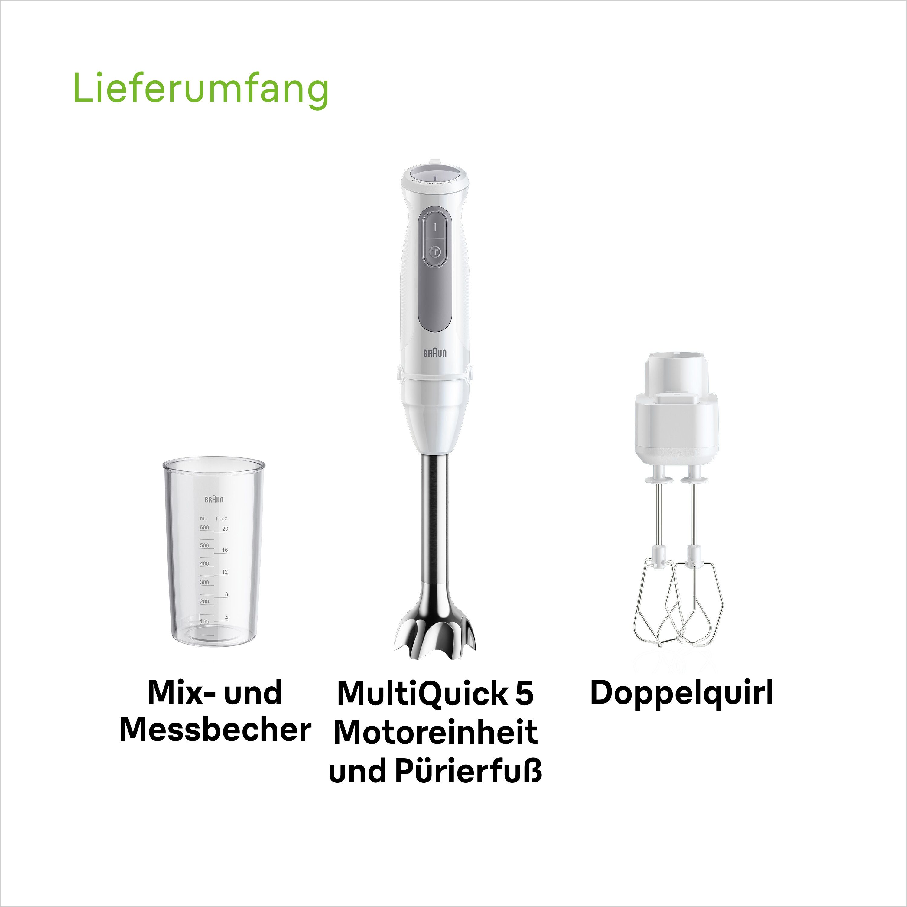 Braun Stabmixer MultiQuick 5 MQ 50501 M - 1000 W, 21 Geschwindigkeiten, Handmixer, 1000 W, Spritzschutz, Extra Mahlklinge, Mixer, spülmaschinenfest – Bild 2 von 5