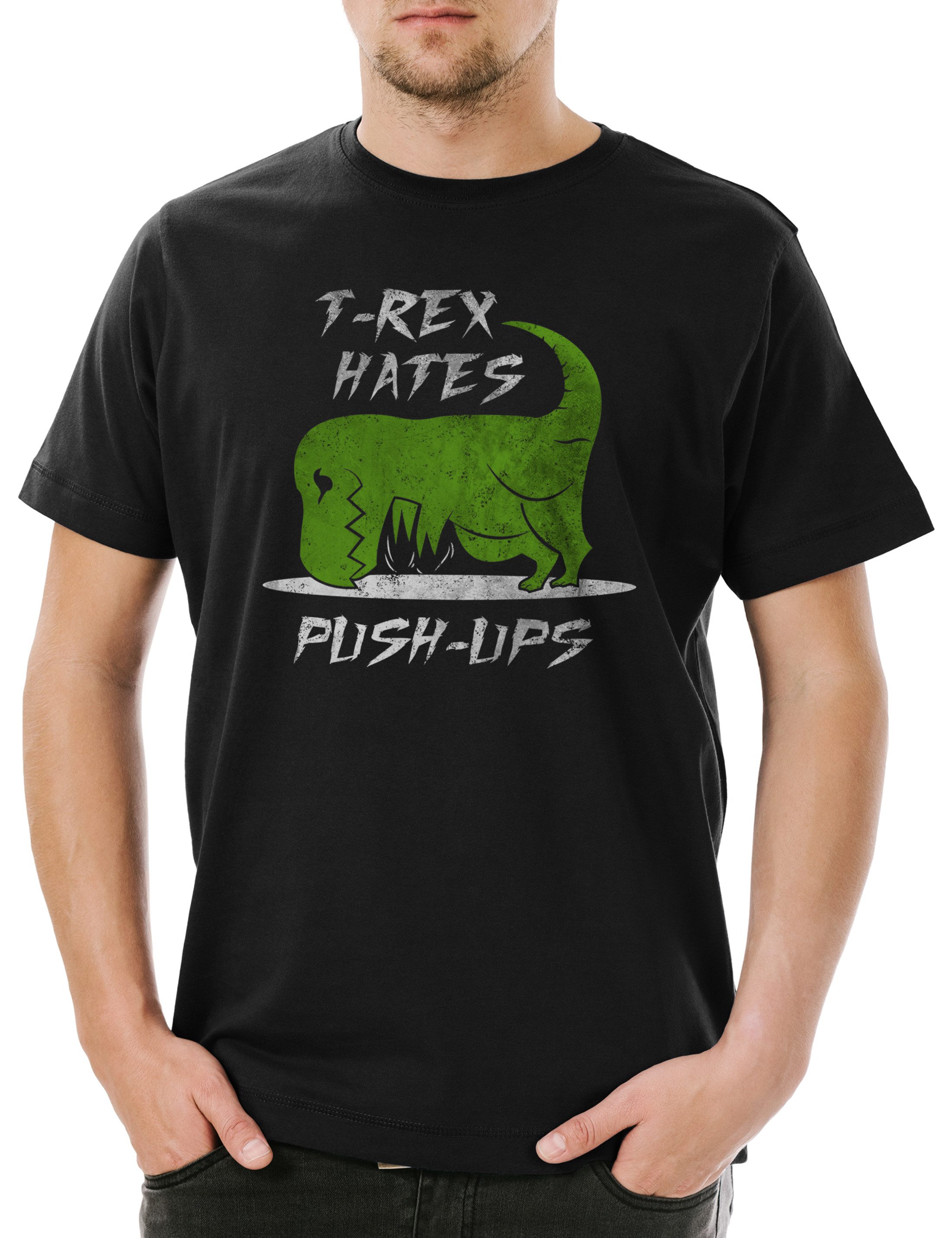 Print-Shirt T-Rex Hates Push-Up Herren T-Shirt Tyrannosaurus Rex T-Rex Dinosaurier