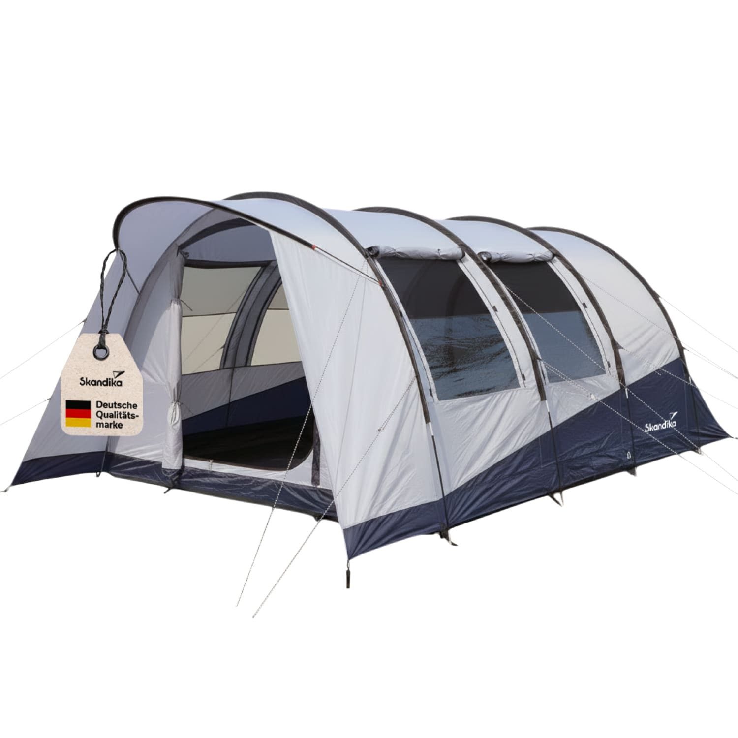 Skandika Tunnelzelt Campingzelt Isken 5 Sleeper Protect - schwarze Schlafkabine - UPF 50+, Personen: 5 (3000 mm Wassersäule, Canopy, Organizer-Taschen in der Kabine, UPF 50), Moskitonetz an der Eingangstür, an den Fenster und der Kabinentür