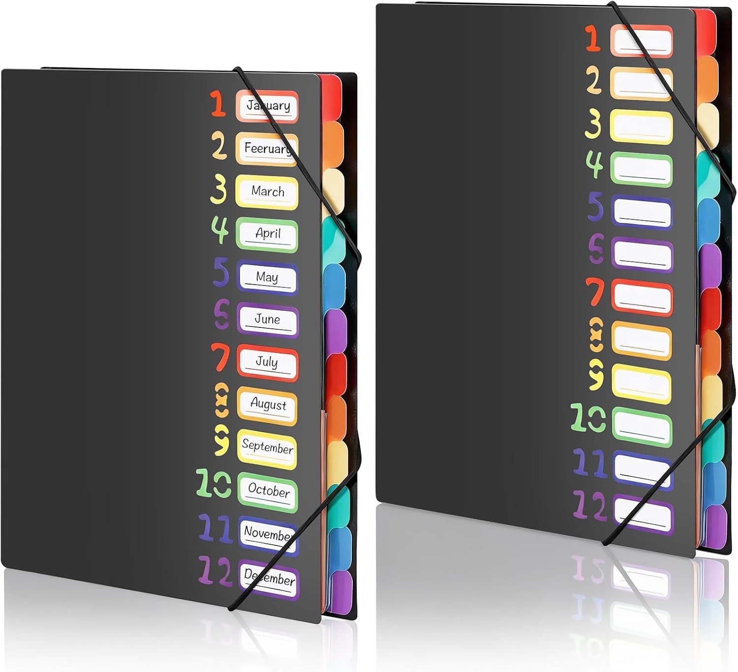 FELIXLEO Collegeblock 2 A4 Dokumentenmappe Fächermappe 12 Fächer Mappe Organizer Schwarz