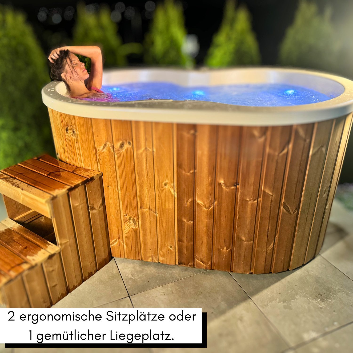 Thumbnail - EDEN Holzmanufaktur Whirlpool 2 Pers. Luxus Mini Whirlpool aus Perlmutt-Acryl & Thermoholz, kompakte Größe, Acryl Einsat...