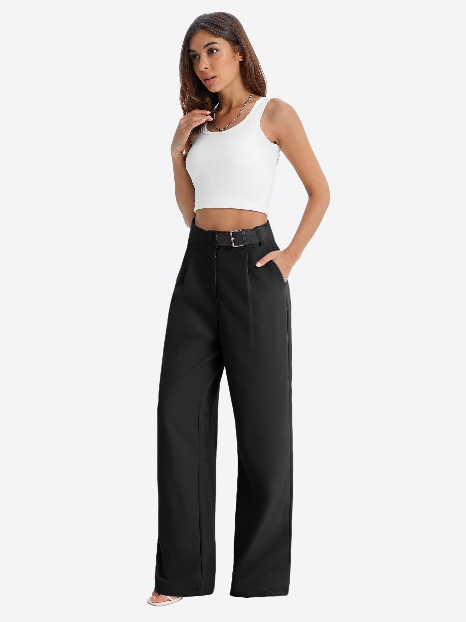 Imily Bela Marlene-Hose Damen Businesshose weitem Anzughose (Packung, 1-tlg., 1per-Pack) Mit Gürtel