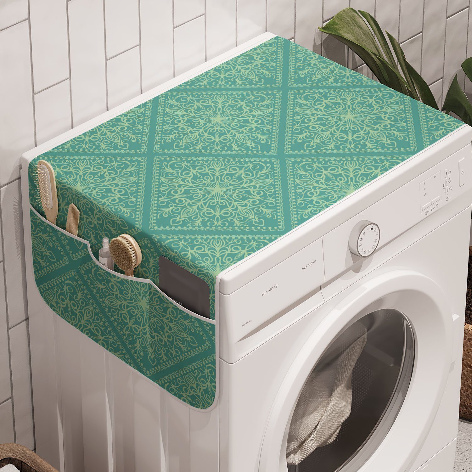 Abakuhaus Badorganizer Anti-Rutsch-Stoffabdeckung für Waschmaschine und Trockner, Mandala Monochrome und traditionell