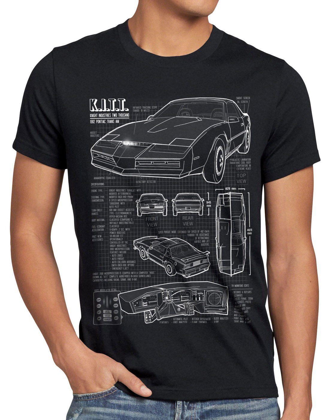 K.I.T.T. rider hasselhoff kitt trans Herren T-Shirt schwarz style3 am michael knight Print-Shirt firebird