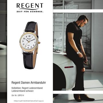 Regent Quarzuhr Regent Damen-Armbanduhr schwarz Analog, (Analoguhr), Damen Armbanduhr rund, klein (ca. 27mm), Lederarmband