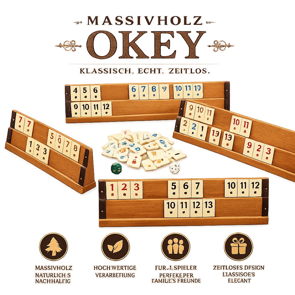 Ertex Spielesammlung VIP Okey Holz Spielset AHSAP mit Melamin Steinen & Racks