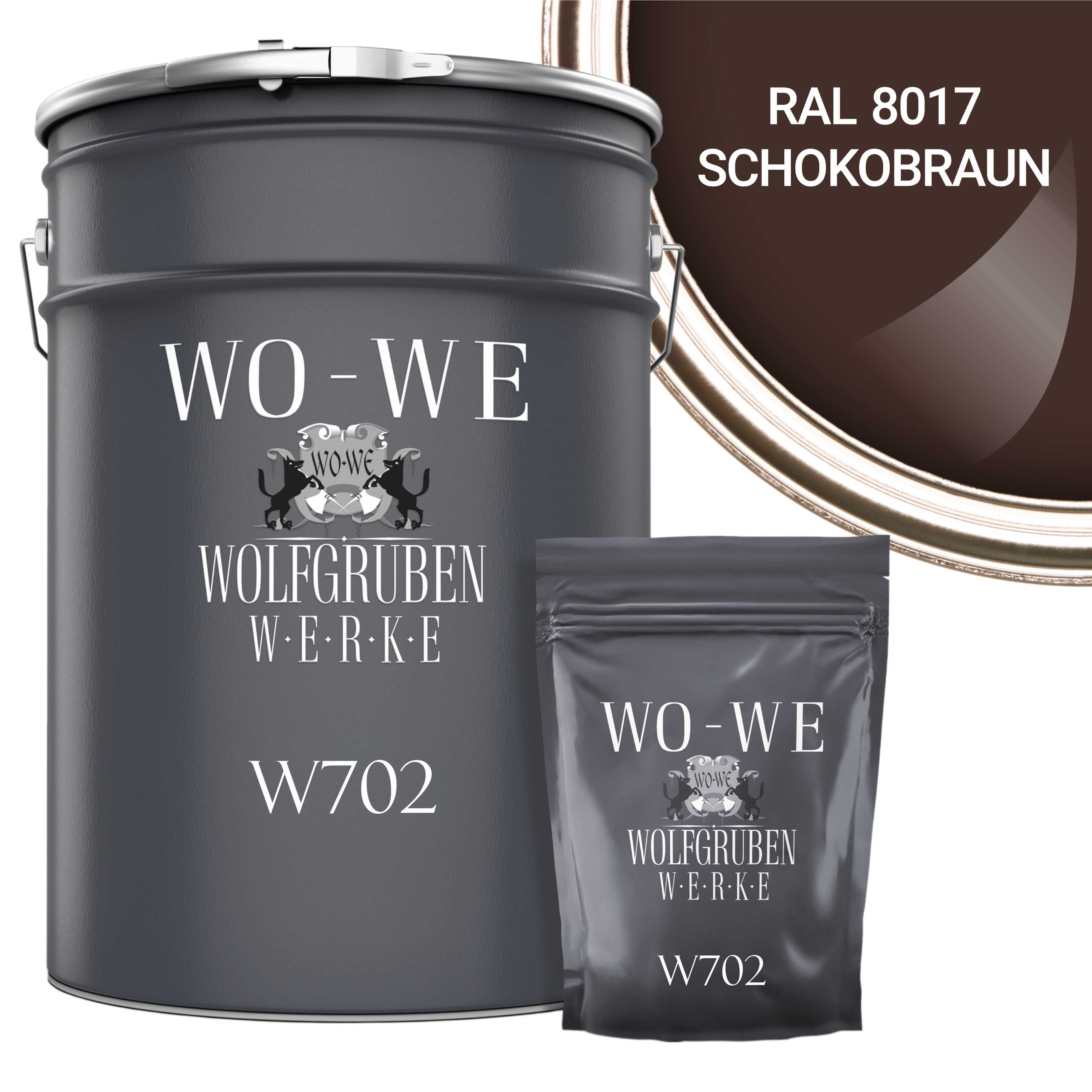 WO-WE Bodenversiegelung 2K Bodenbeschichtung 2,5-20Kg, RAL Schokoladenbraun Epoxidharz W702, Garagenfarbe Seidenglänzend, 8017