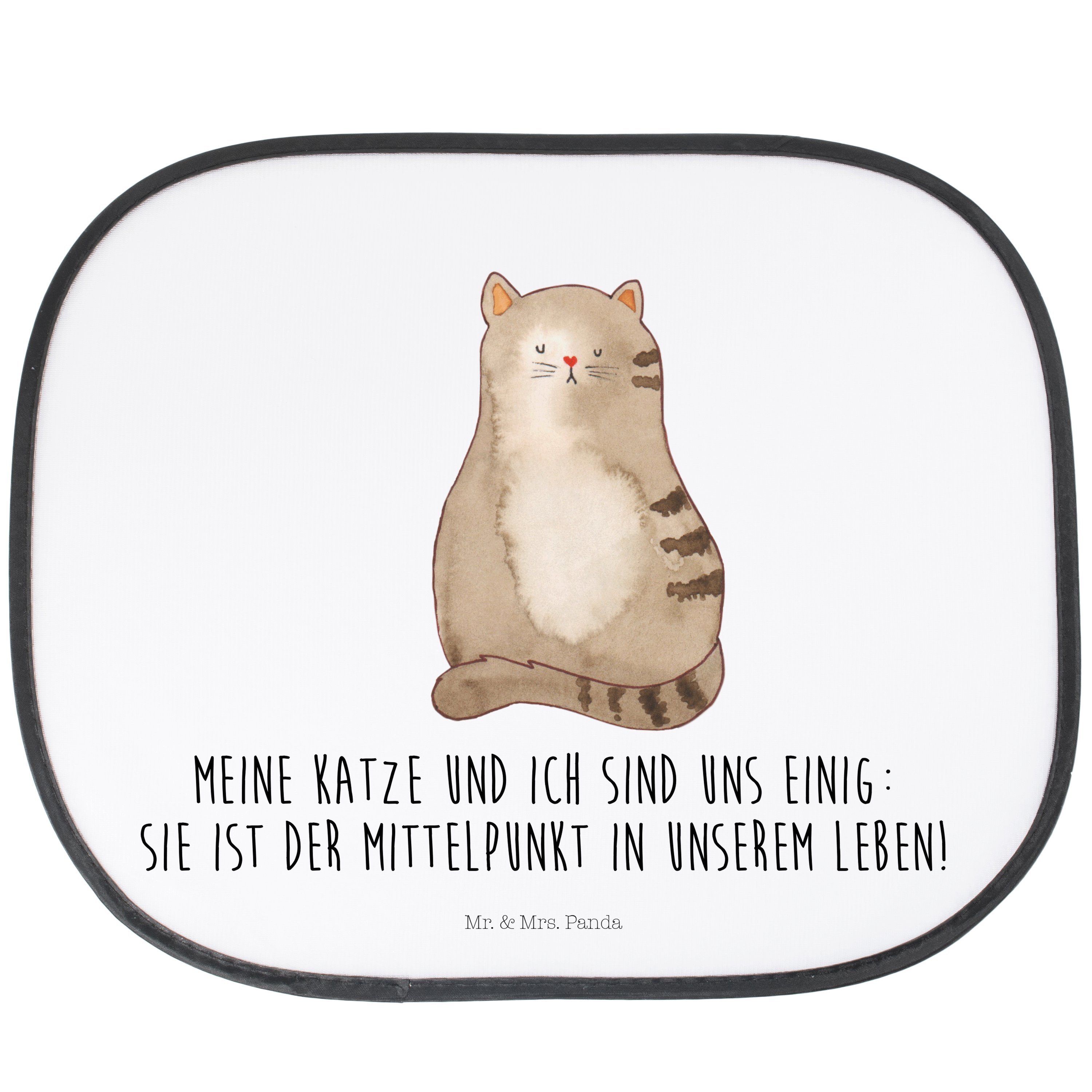 Sonnenschutz Katze sitzend - Weiß - Geschenk, Katzenprodukte, Katzenhalter, Cats, Mr. & Mrs. Panda, Seidenmatt