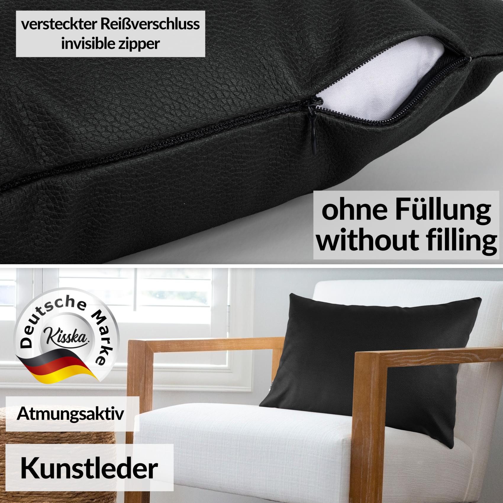 Kisska Dekokissen Kissenhülle KUMO atmungsaktive Kunstleder Kissenbezug Zierkissen, Kissenüberzug ohne Füllung Leder-Optik UNI 50x30cm Einfarbig Schwarz