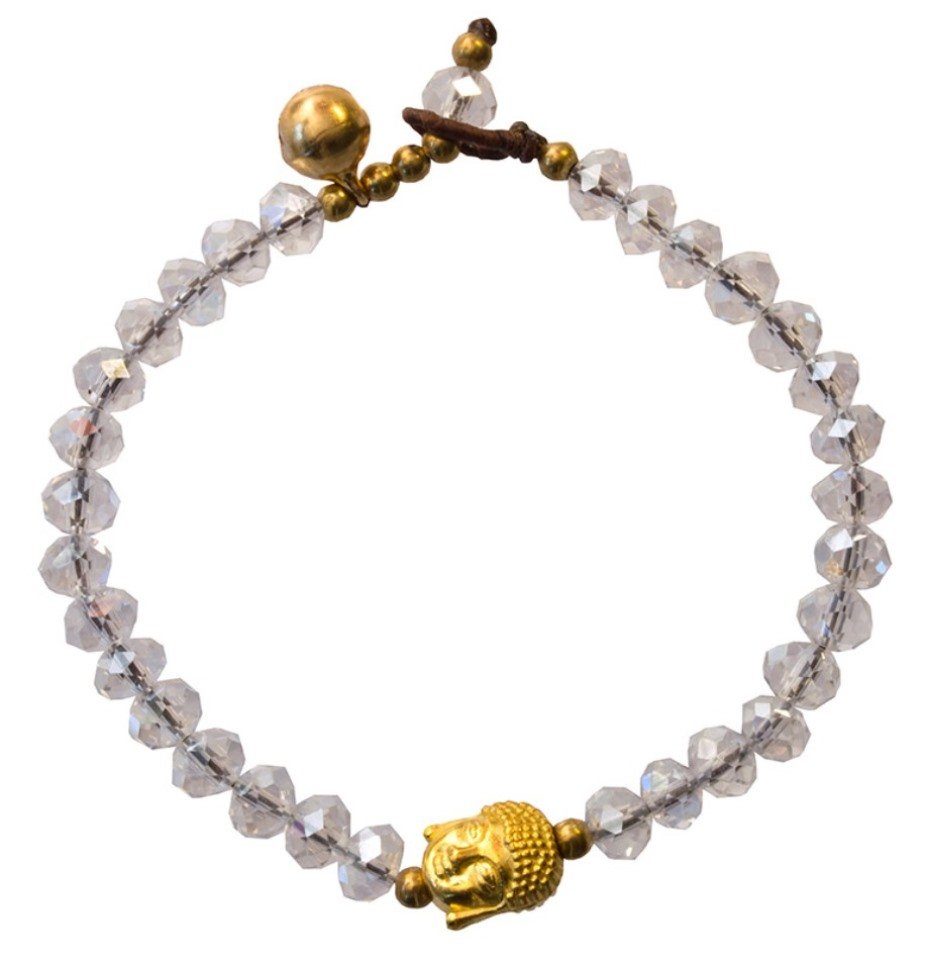 Armkette Armkettchen "Buddhakopf" mit 33 Glasperlen, crystal 18cm