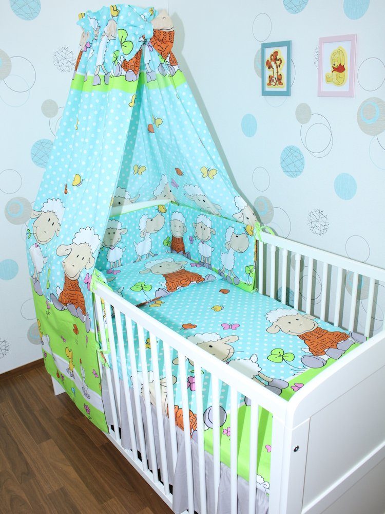 Primawela Babybettwäsche Baby Bettset- 6 teiliges Set mit Vollstoff Himmel Bettwäsche Nestchen