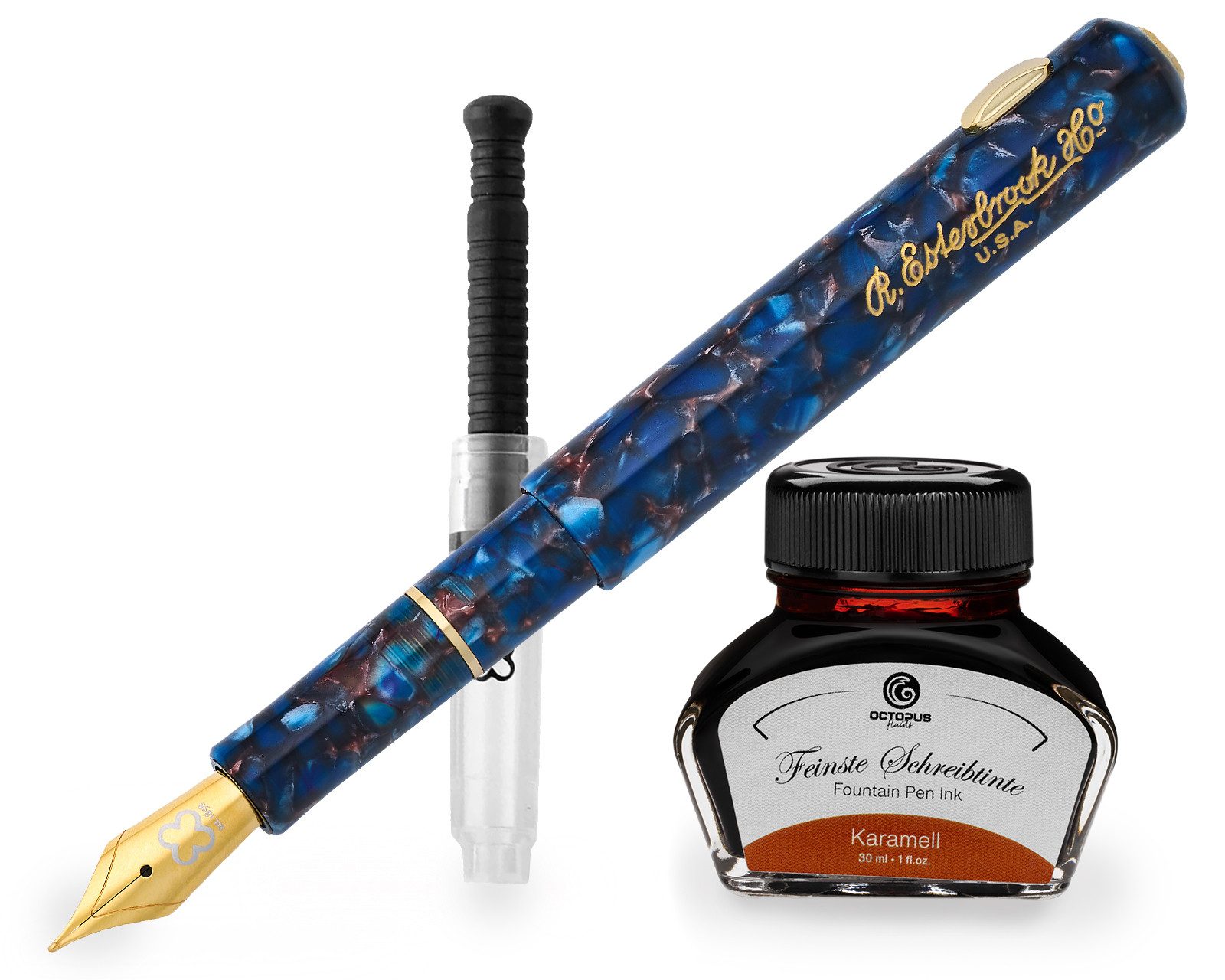 OCTOPUS Füllfederhalter Esterbrook Niblet Nouveau Blue, Gold Füllhalter 30ml Tinte, (Füller mit Schreibtinte, 1-tlg., Karamell)