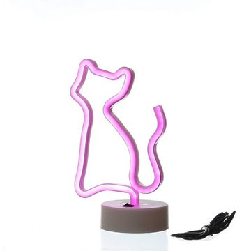 SATISFIRE LED Dekolicht LED Neonlicht KATZE Neonschild Leuchtfigur USB Batterie 25cm pink