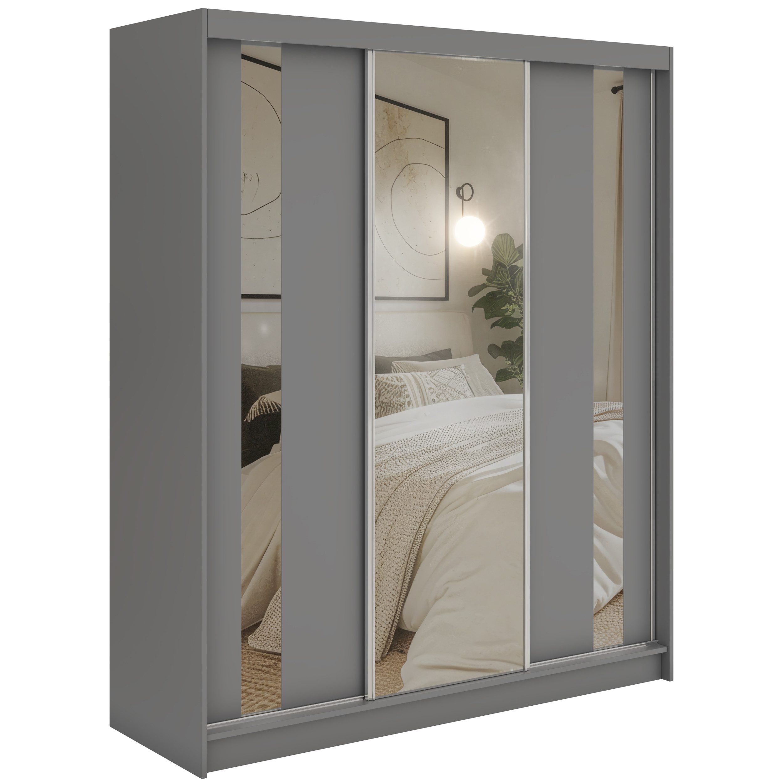 MKS MÖBEL Schiebetürenschrank GRECJA 180 (hoche 216 cm, Kleiderschrank mit Spiegel, Schubladen, Ganzkörperspiegel) Schwebetürenschrank 180 cm, Ganzkörperspiegel, Stauraum