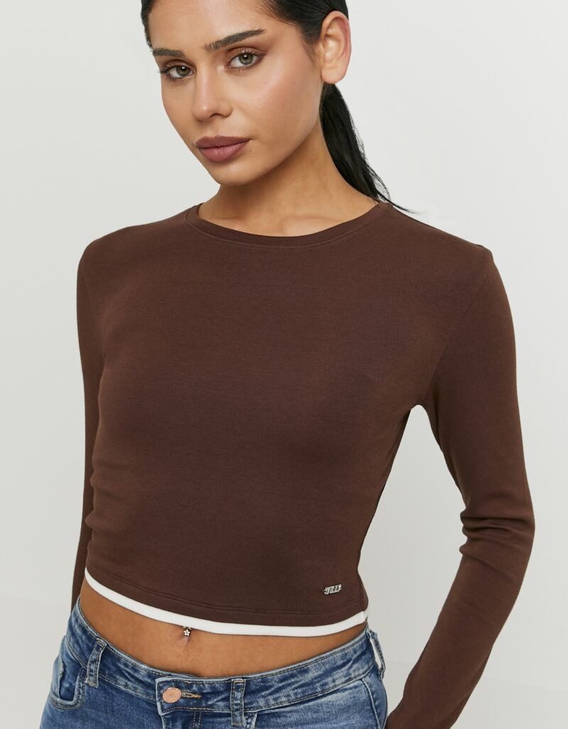 Tally Weijl Langarmshirt STSCOCUFFA Baumwollmischung, Basic Shirt, bauchfrei